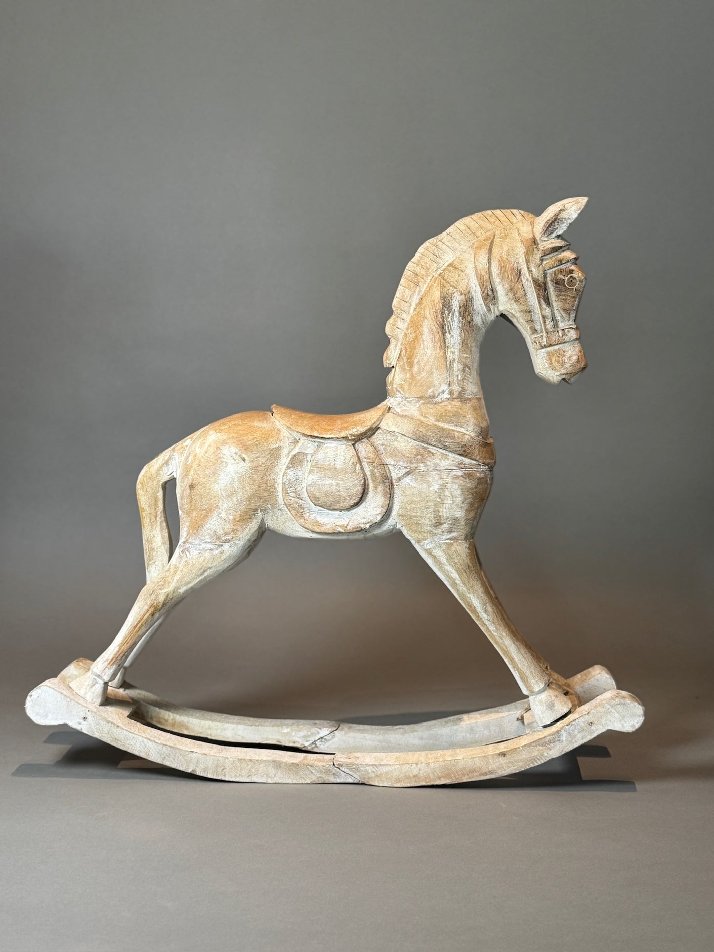 Antique Hand-Carved Wooden Rocking Horses – Rustic Folk Art Pair, 23” & 15.5”