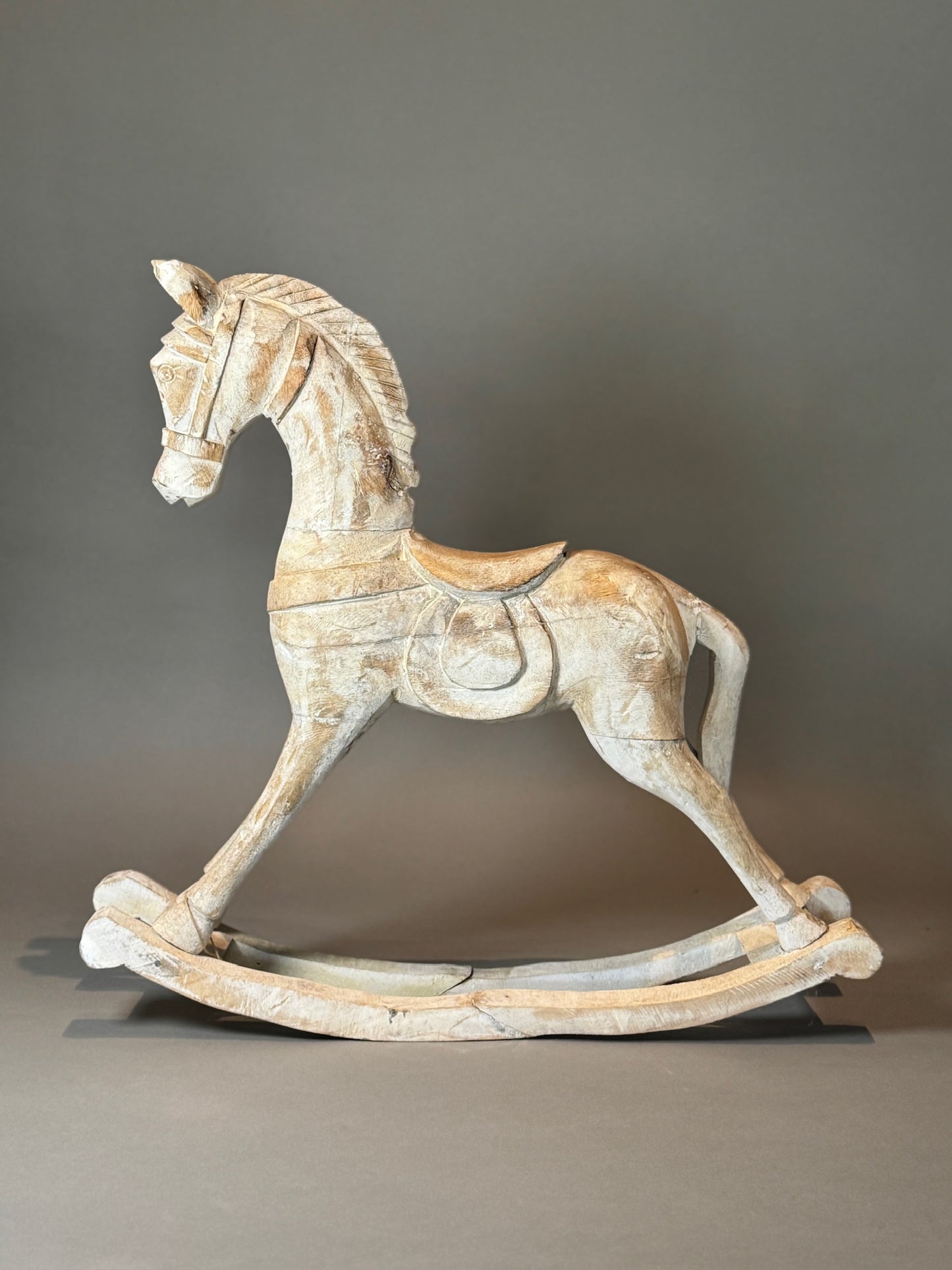 Antique Hand-Carved Wooden Rocking Horses – Rustic Folk Art Pair, 23” & 15.5”