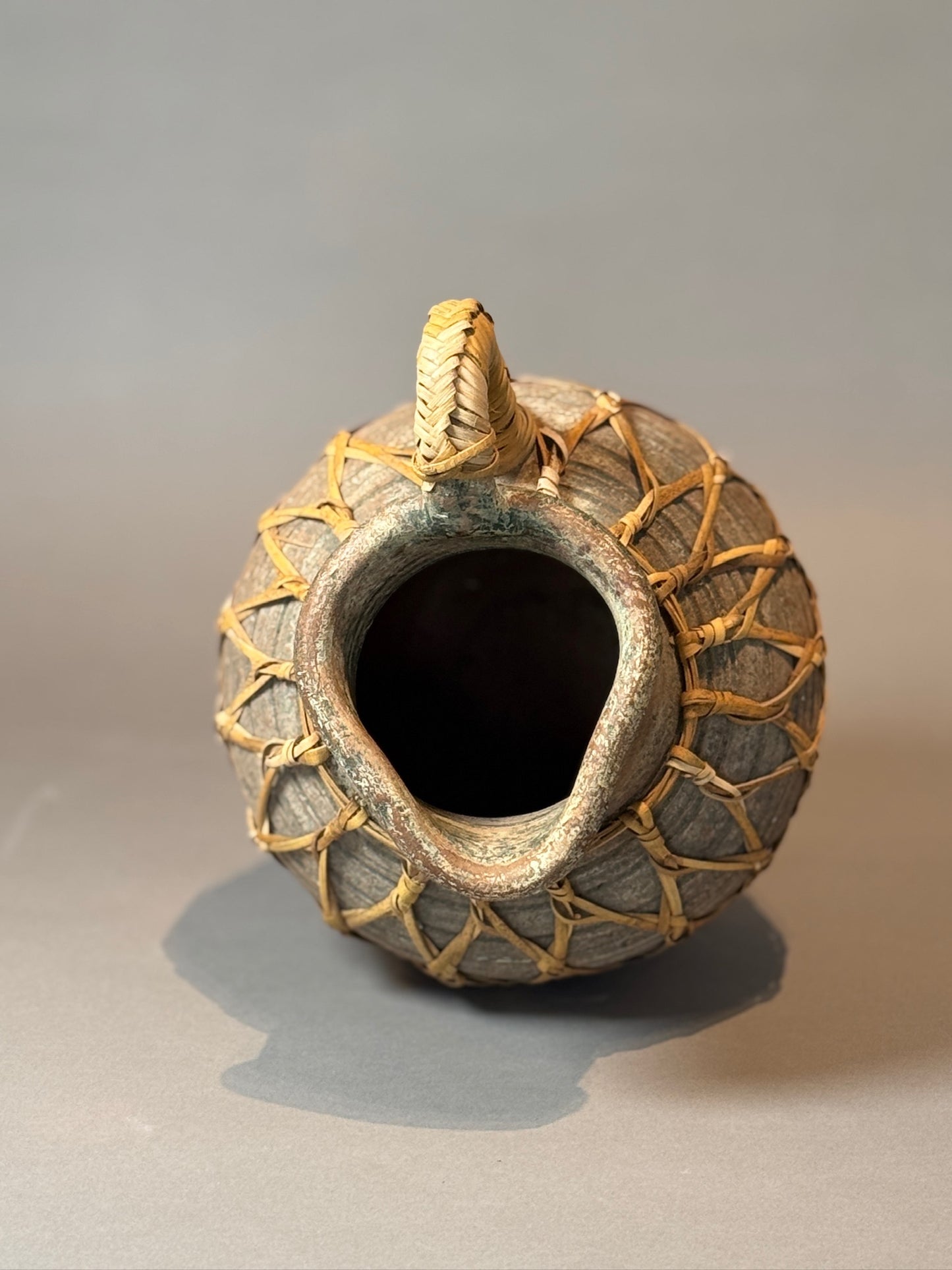 Vintage Woven Rattan Wrapped Vessel