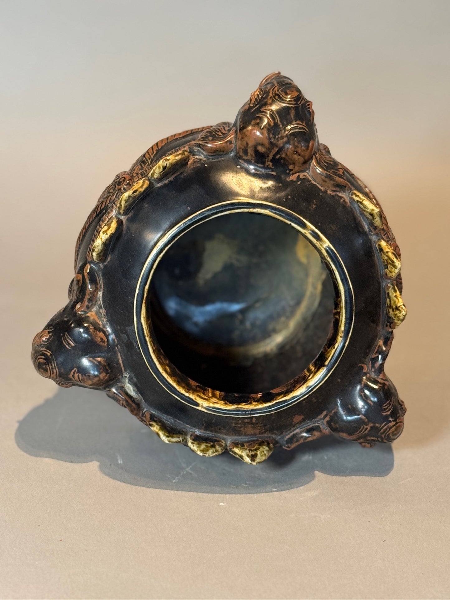 Antique Elephant Motif Ceramic Vessel with Gilded Accents