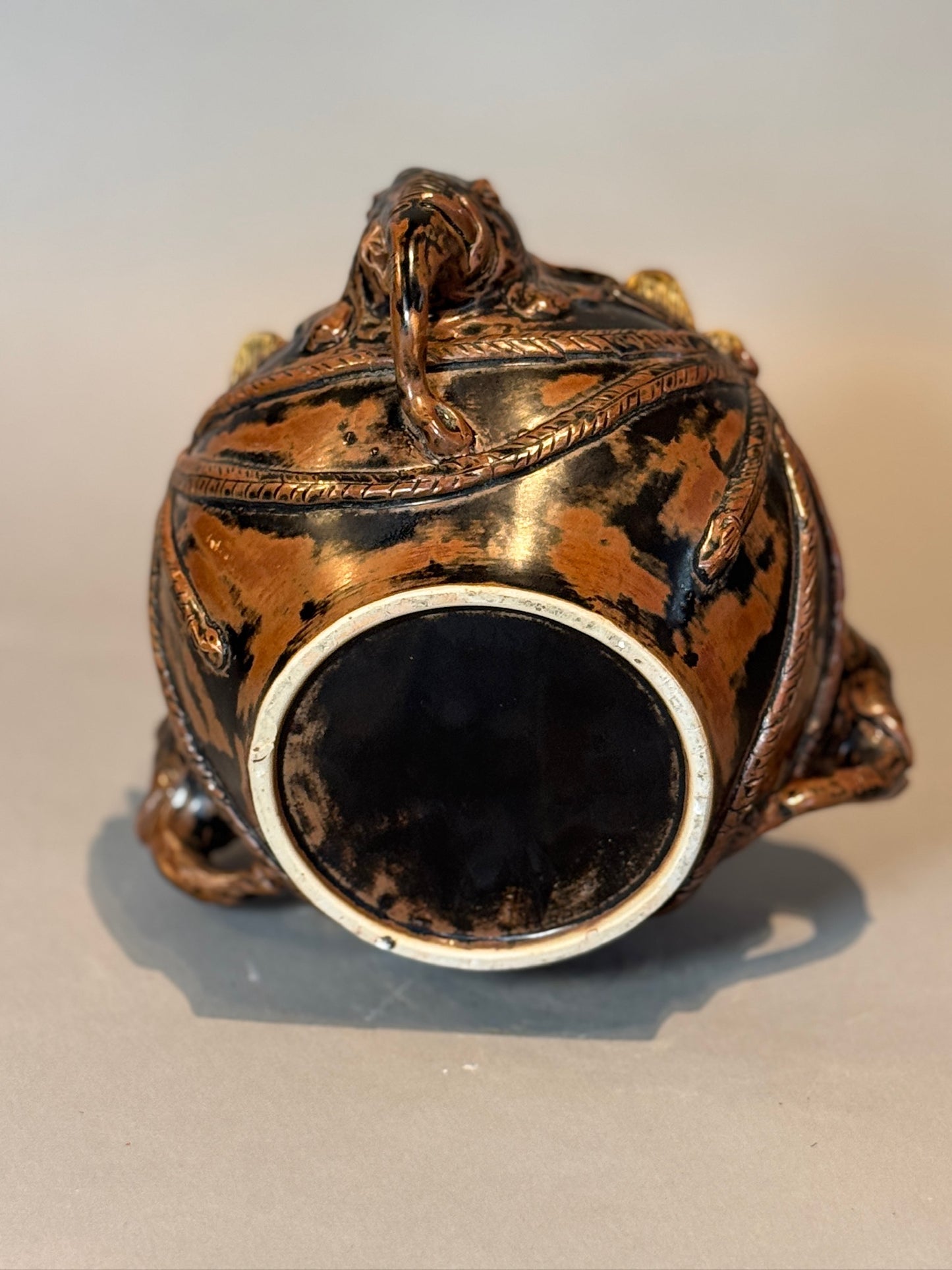 Antique Elephant Motif Ceramic Vessel with Gilded Accents