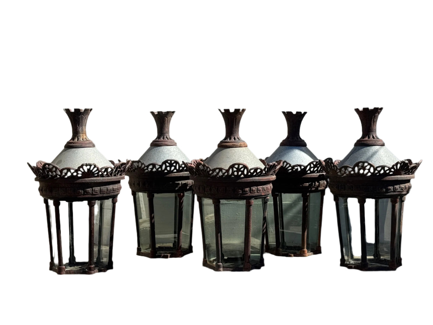 Antique Cast Metal Street Lantern Fixtures – Pallet of 11 Vintage Ornate Outdoor Lights