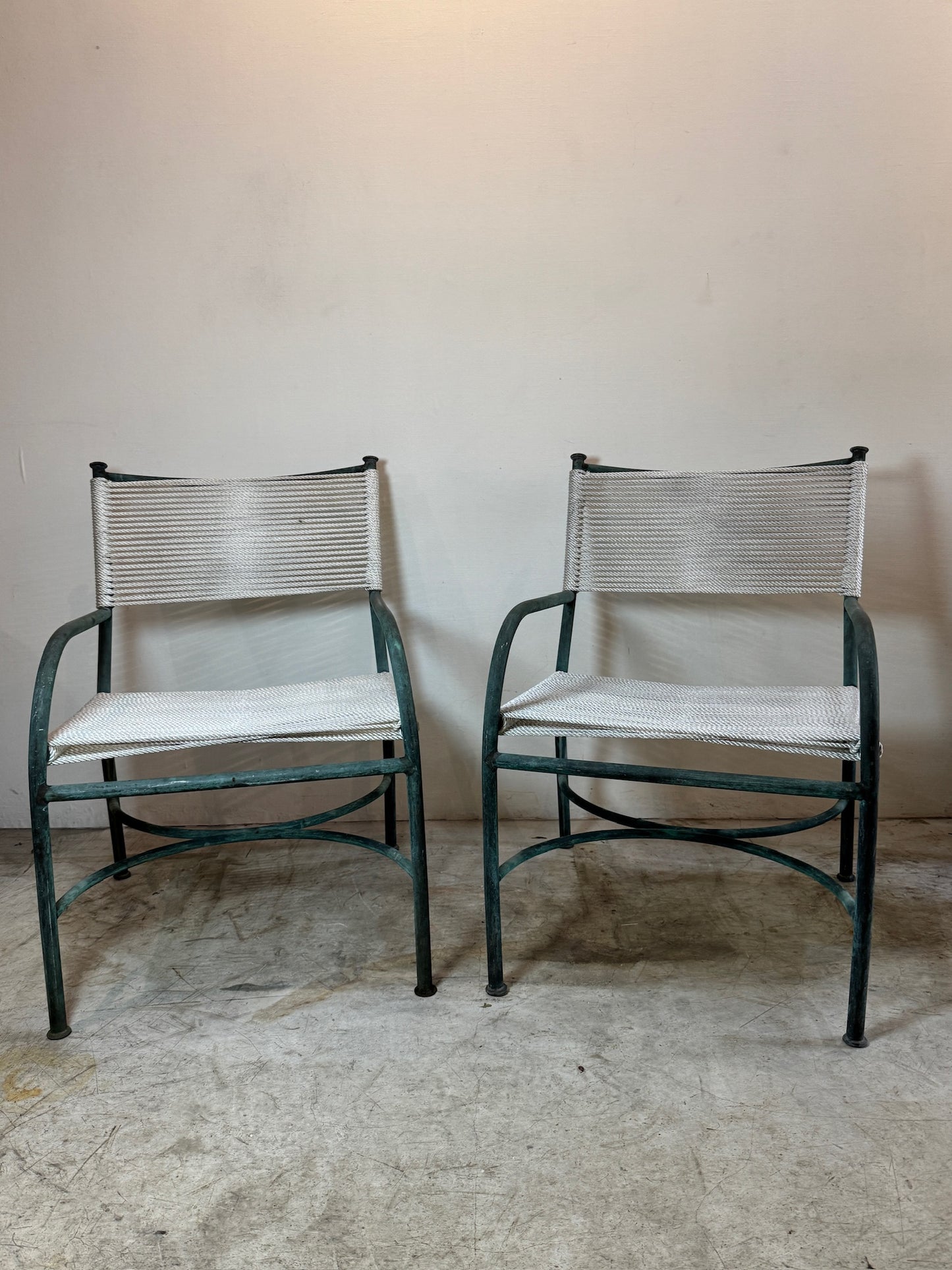 Vintage Robert Lewis Lounge Chairs Walter Lamb – Bronze frame & Woven Rope