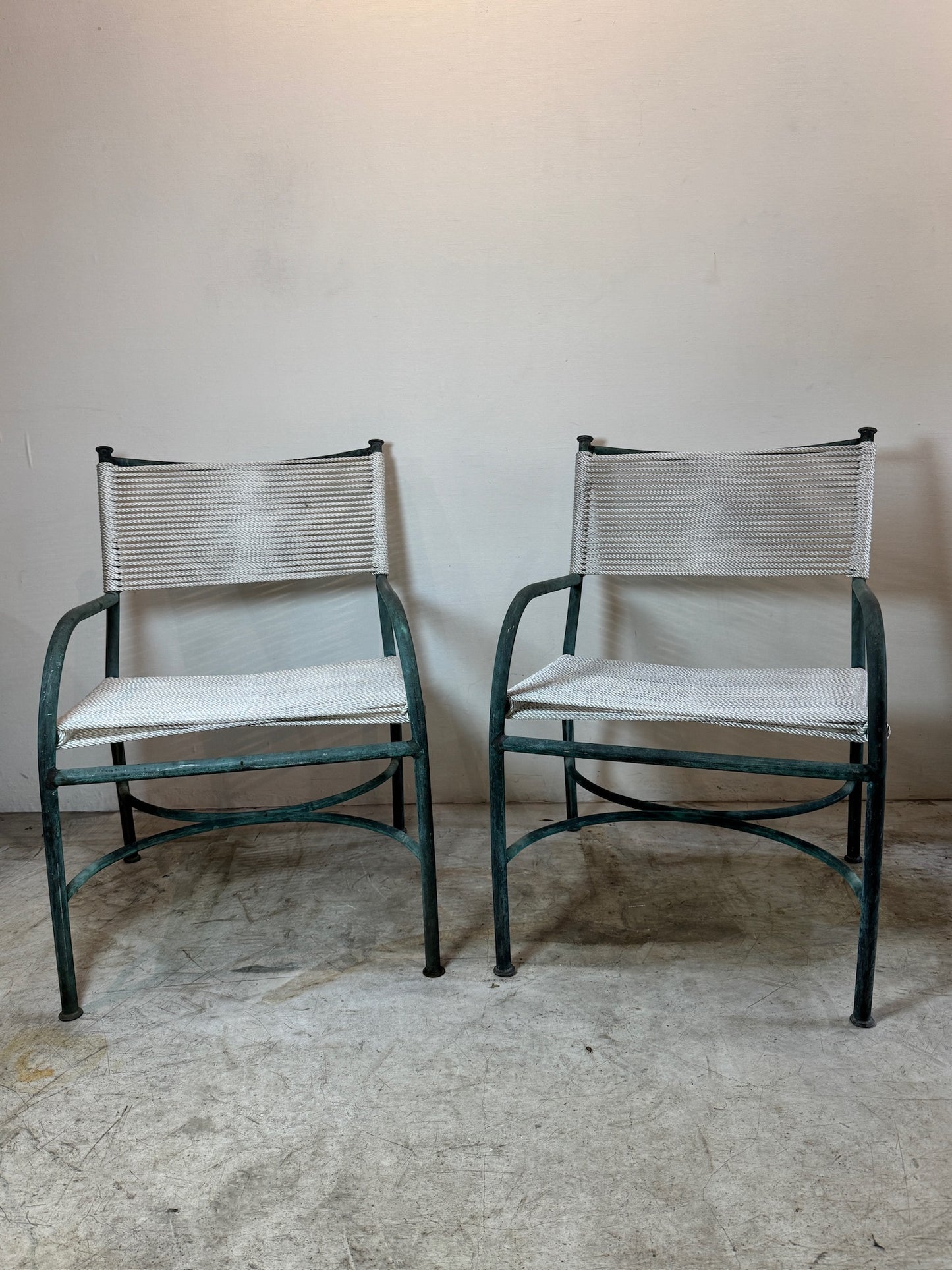 Vintage Robert Lewis Lounge Chairs Walter Lamb – Bronze frame & Woven Rope