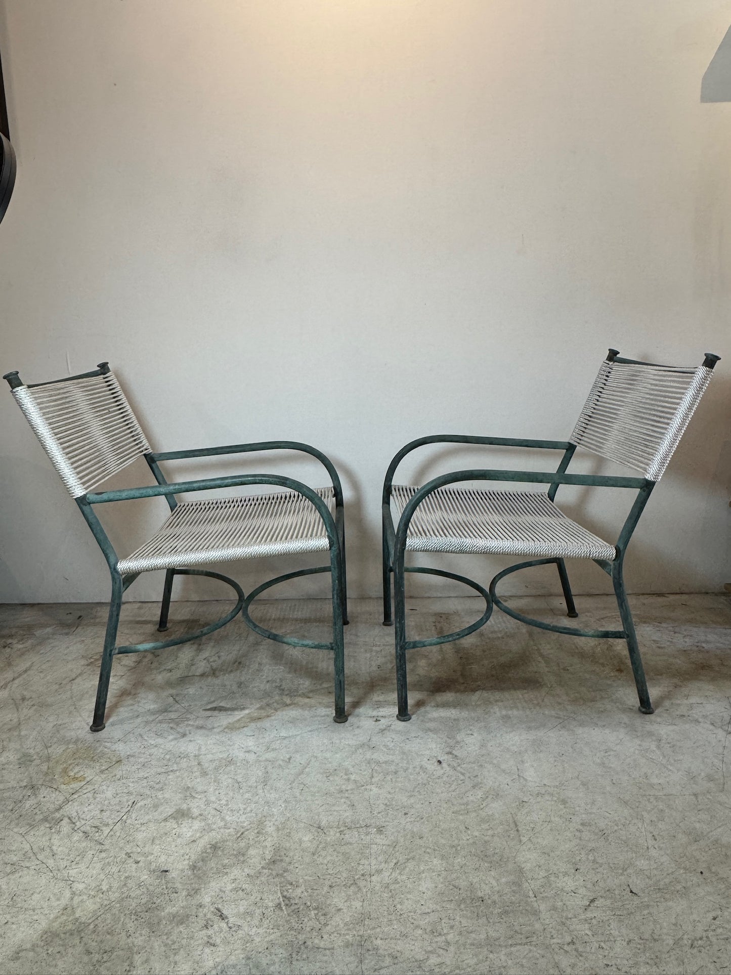 Vintage Robert Lewis Lounge Chairs Walter Lamb – Bronze frame & Woven Rope