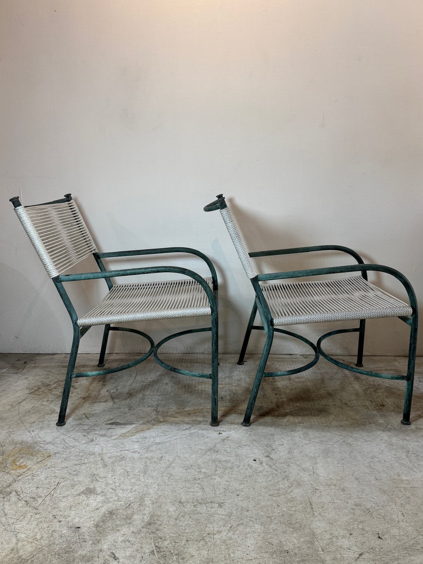 Vintage Robert Lewis Lounge Chairs Walter Lamb – Bronze frame & Woven Rope