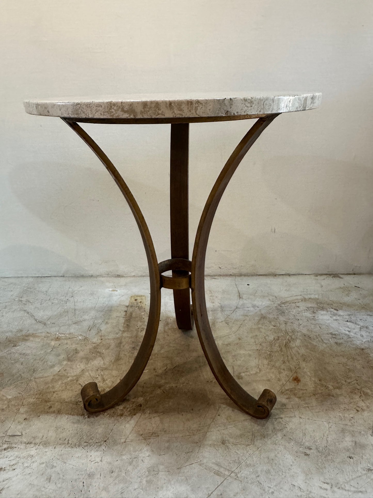 Pair of Italian iron side tables with marble tops (2 tables)