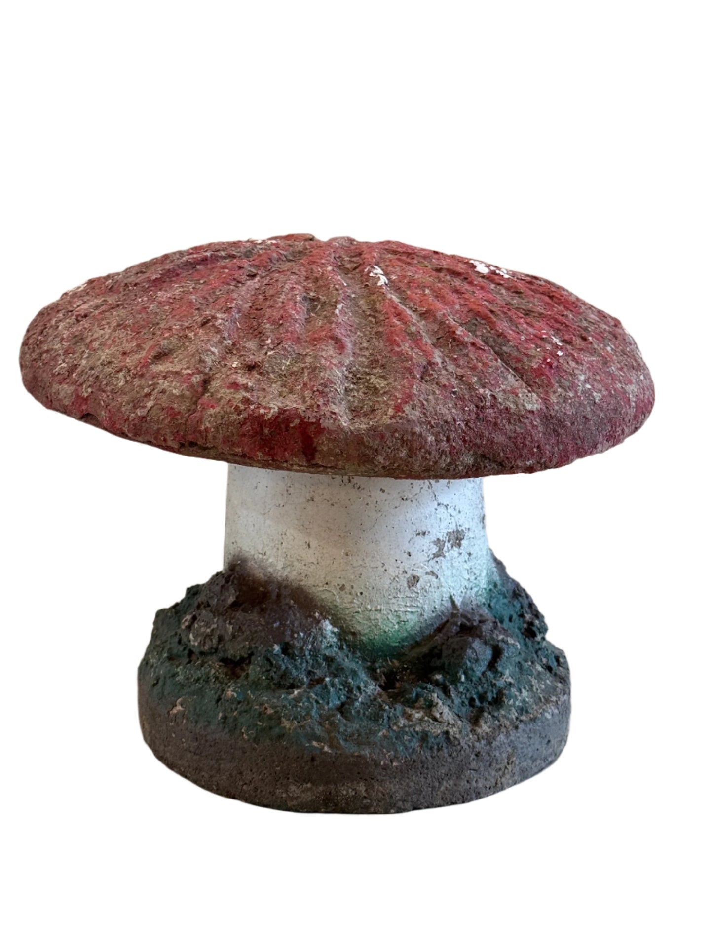 Vintage Hand-Painted Concrete Garden Mushroom Statue – Whimsical Toadstool Decor