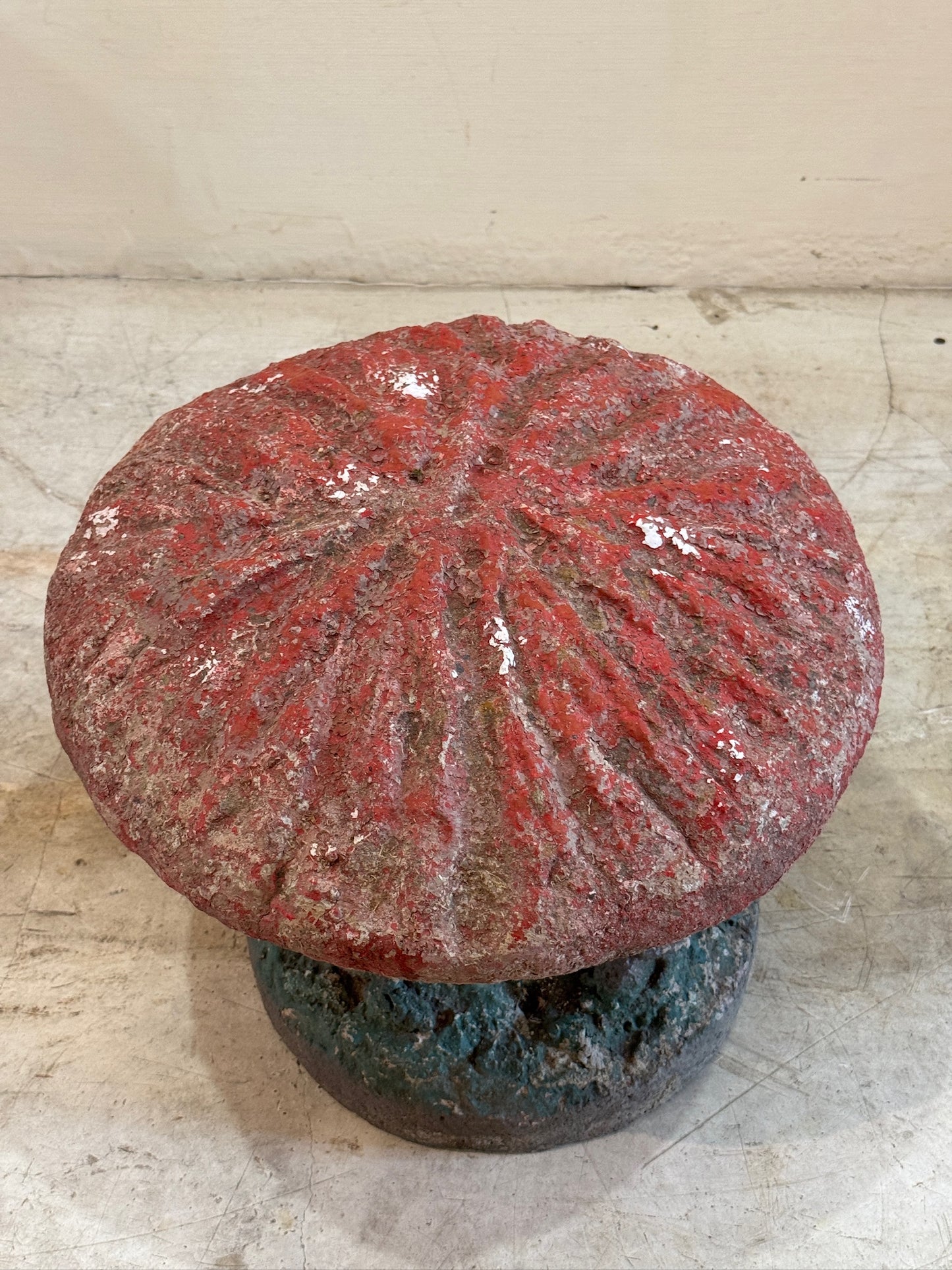 Vintage Hand-Painted Concrete Garden Mushroom Statue – Whimsical Toadstool Decor