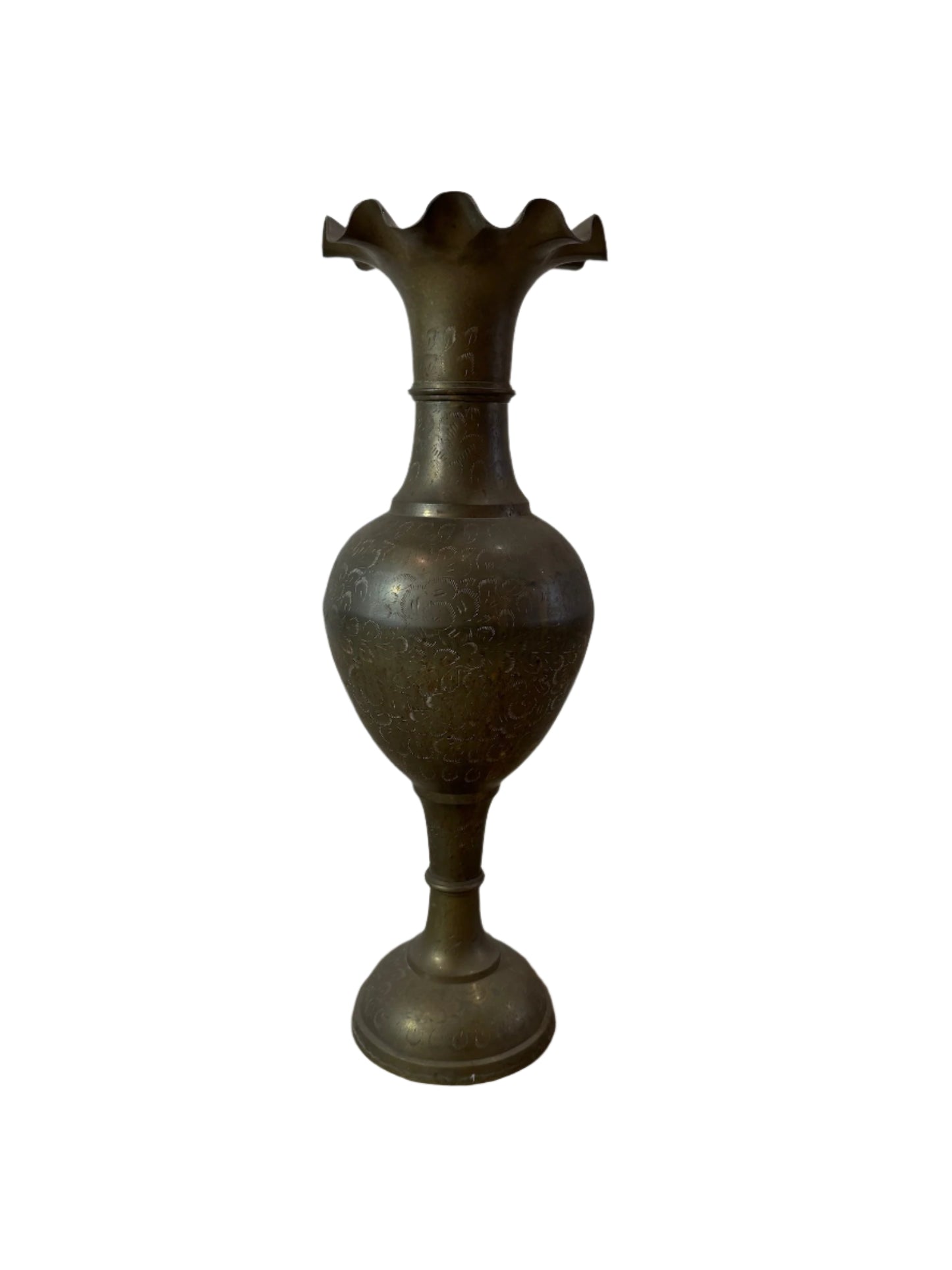 Vintage Engraved Brass Fluted Vase