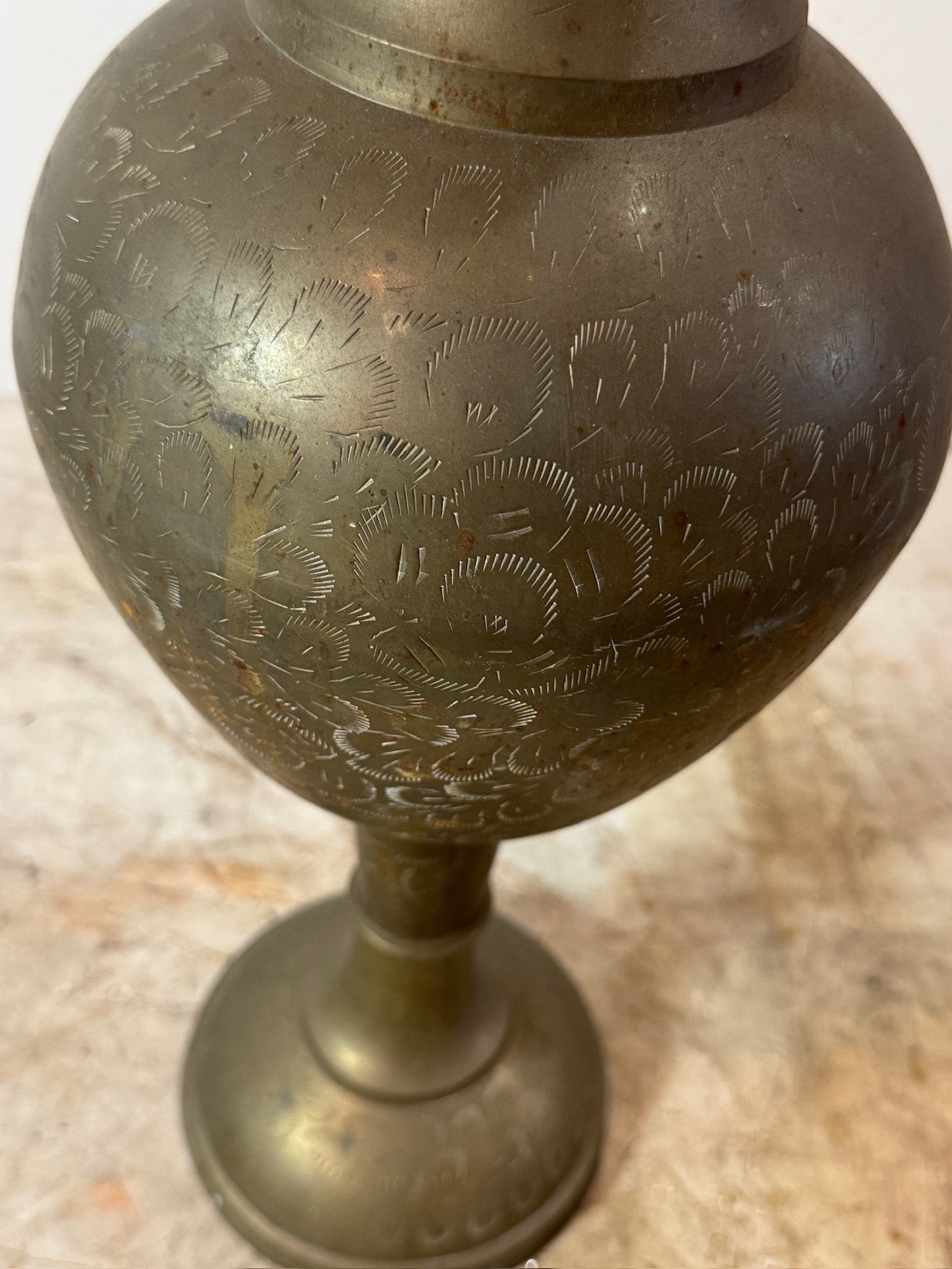 Vintage Engraved Brass Fluted Vase