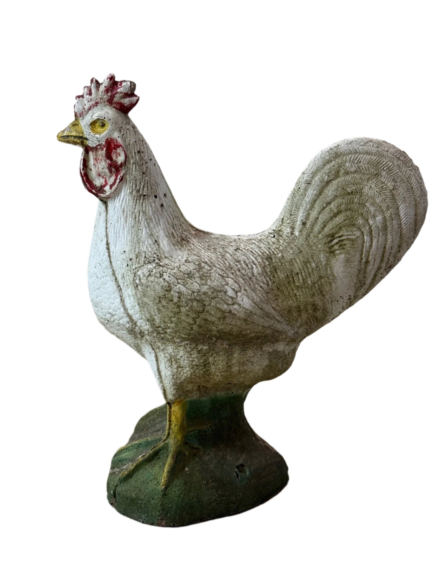Antique French Painted Cast Concrete Rooster Garden Statue