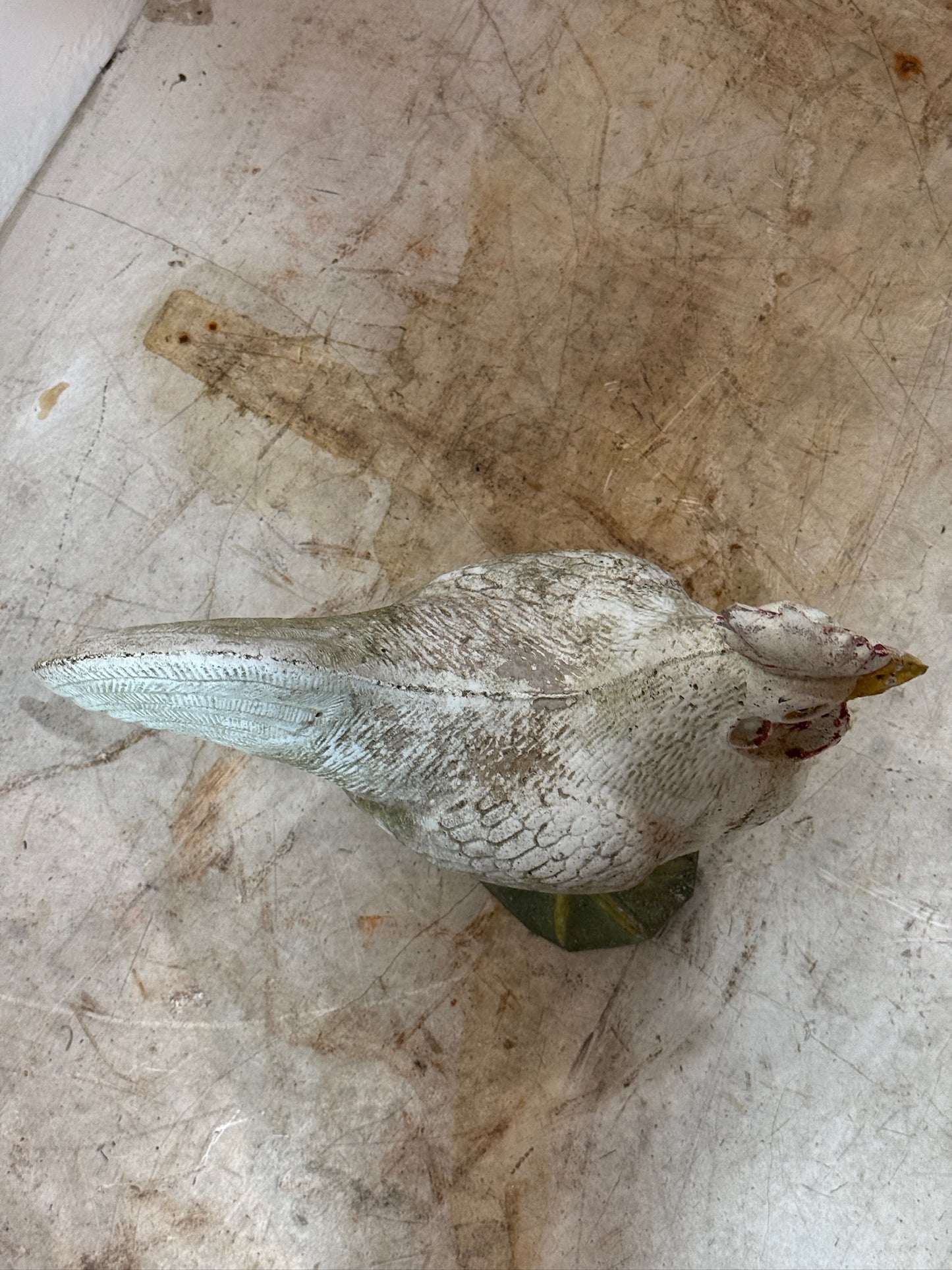 Antique French Painted Cast Concrete Rooster Garden Statue