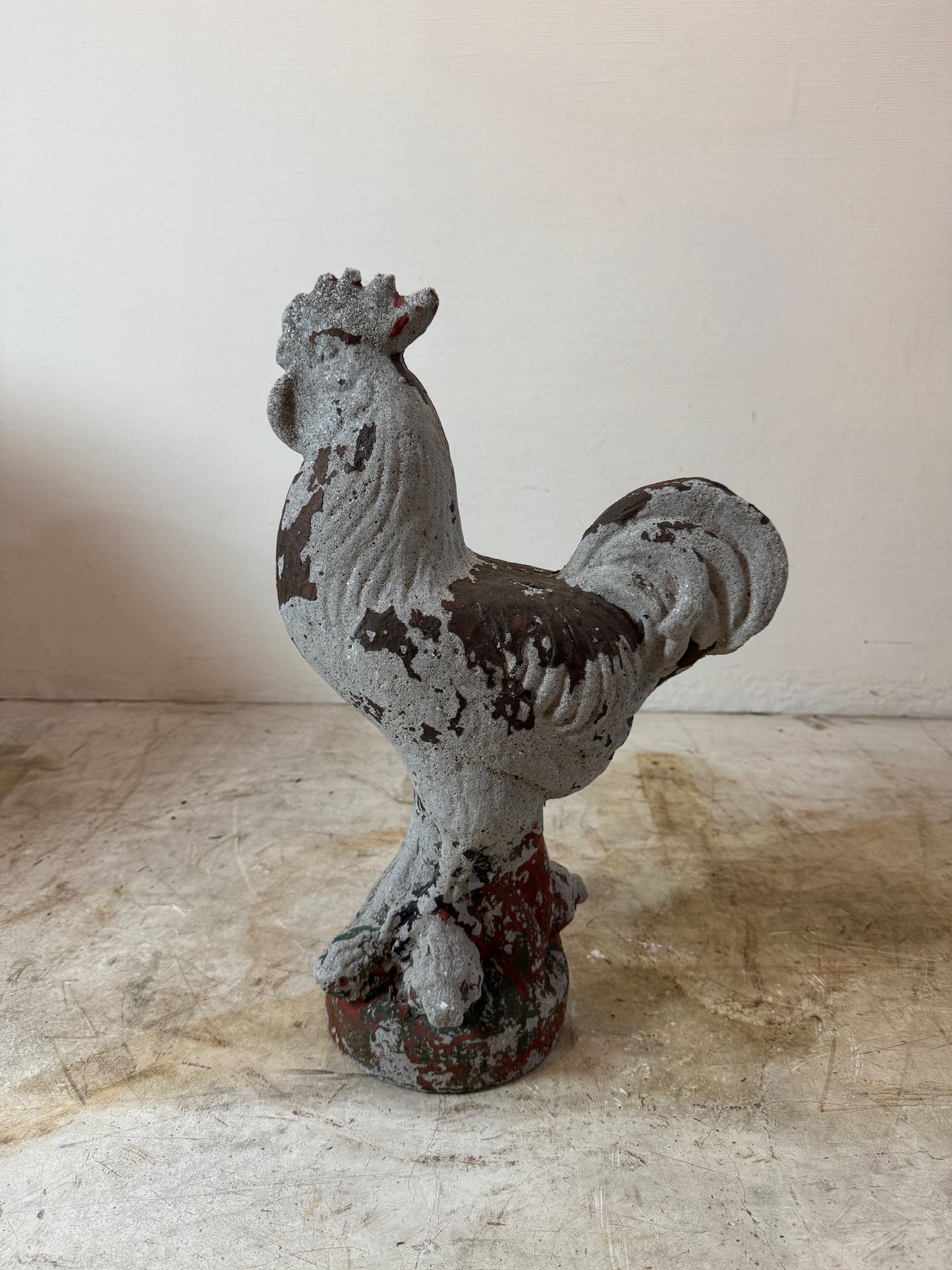 Vintage French Cast Concrete Rooster Sculpture