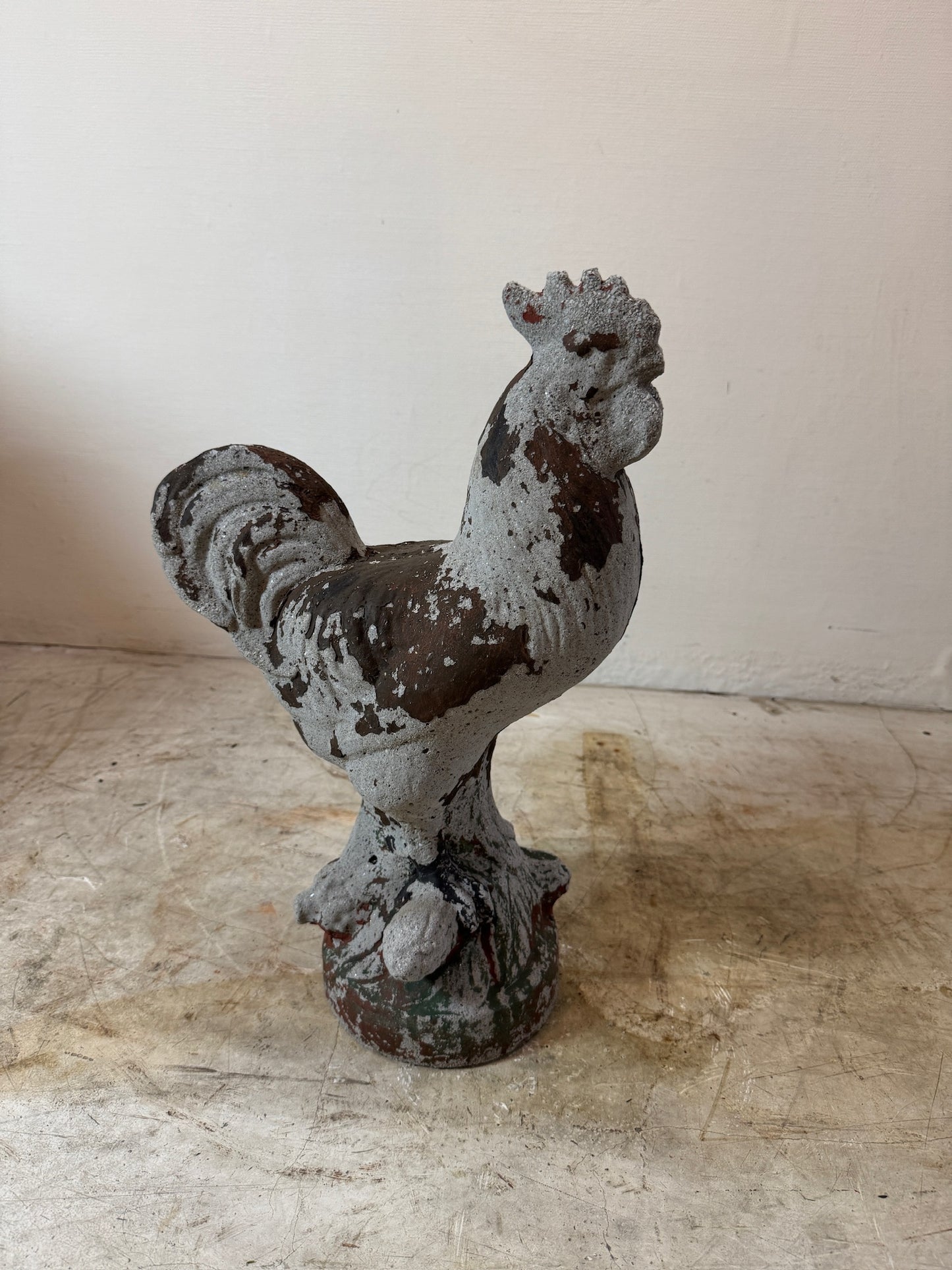 Vintage French Cast Concrete Rooster Sculpture