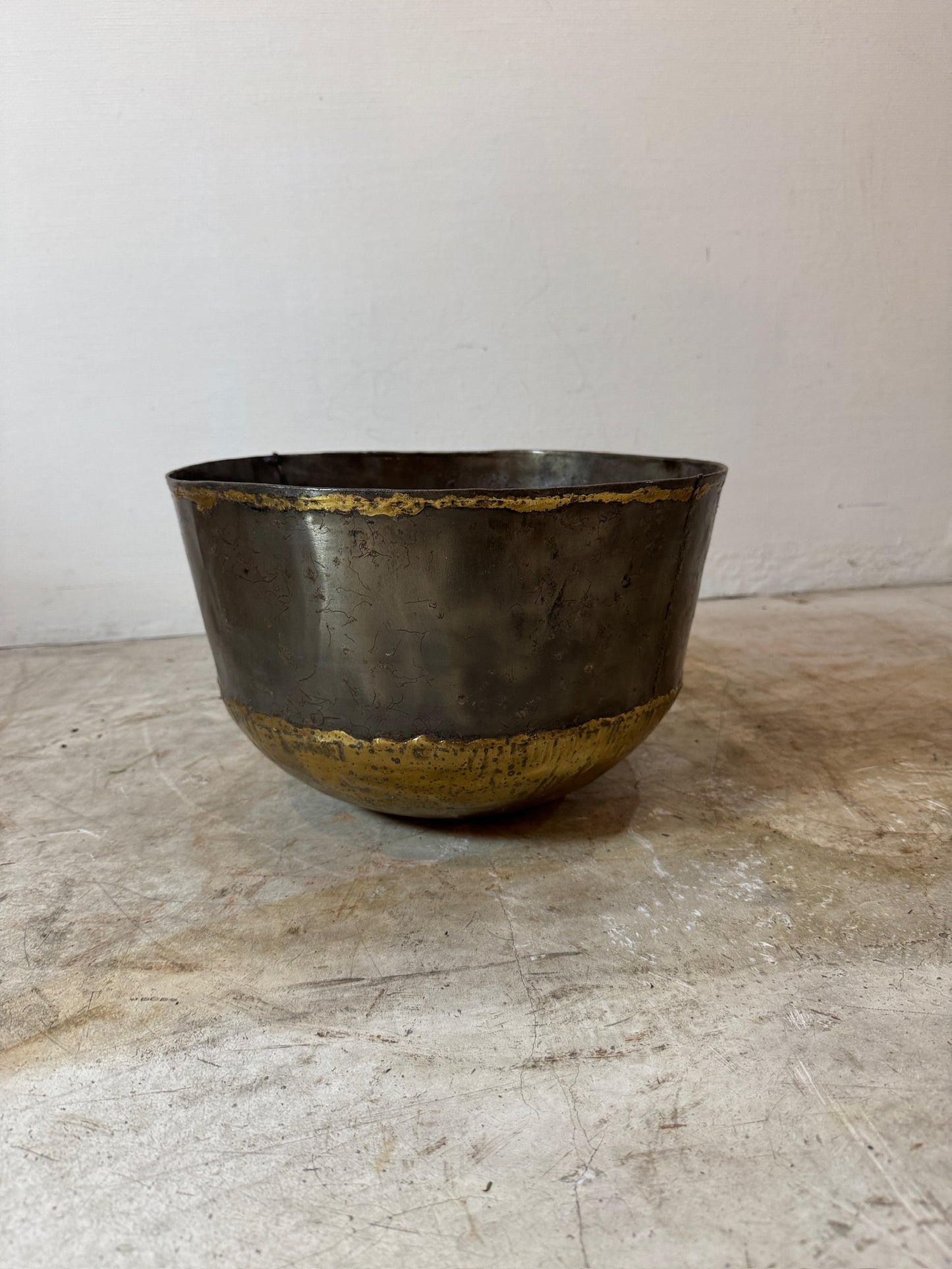 Antique Handcrafted Brass & Metal Bowl – Rustic Primitive Décor