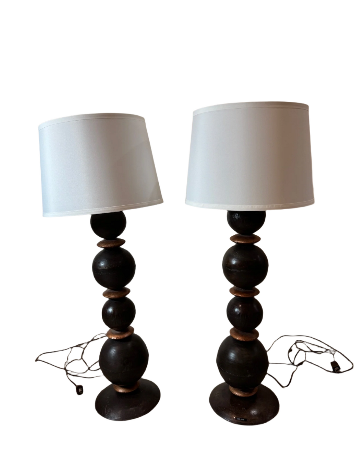 Pair of Vintage Metal Table Lamps with White Drum Shades