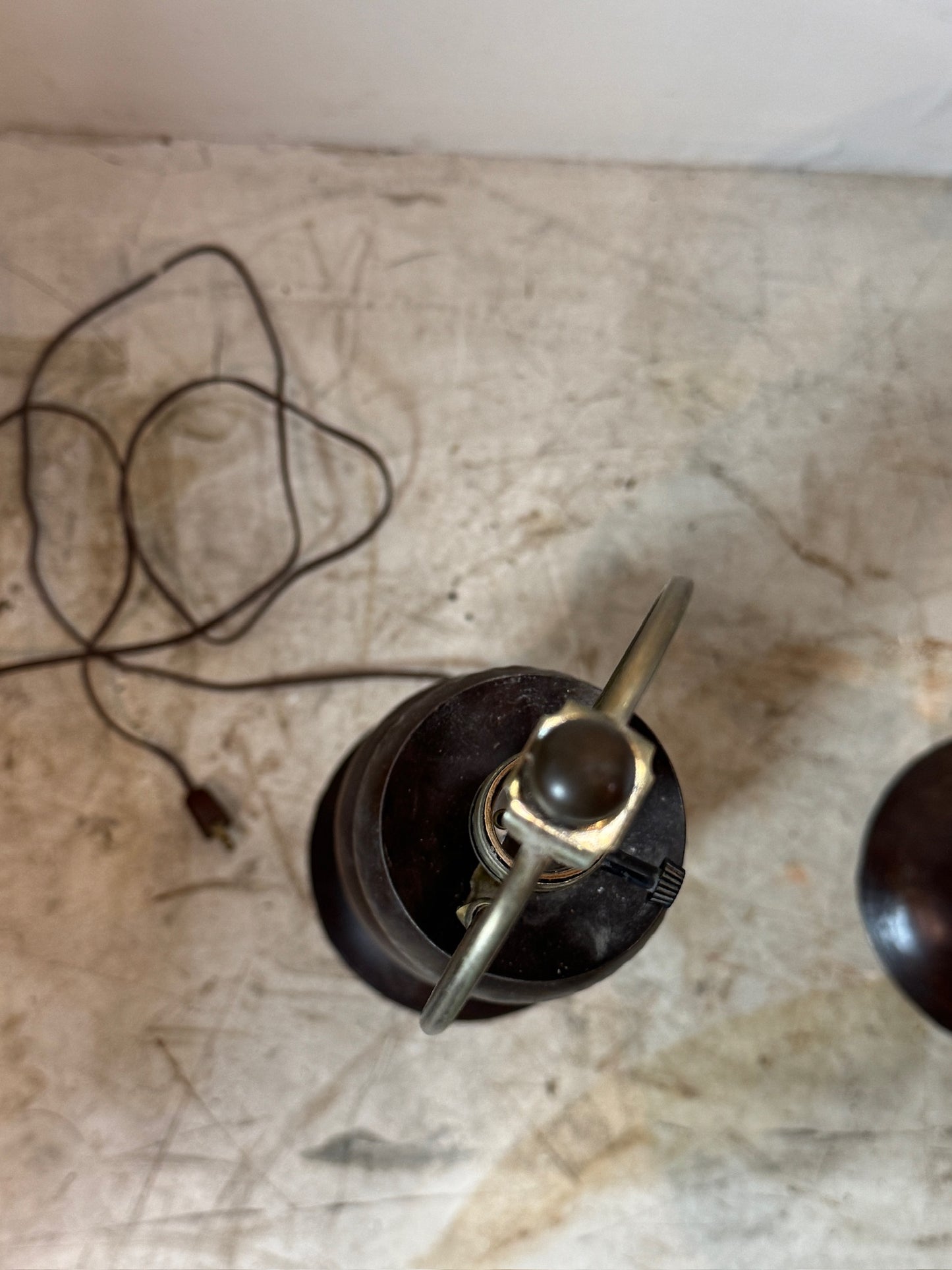 Pair of Vintage Metal Table Lamps with White Drum Shades