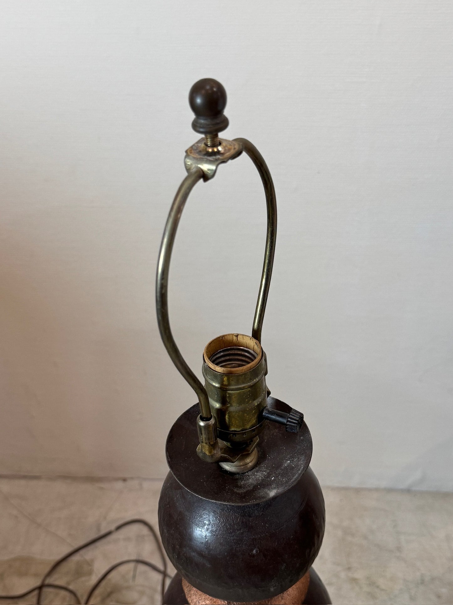 Pair of Vintage Metal Table Lamps with White Drum Shades