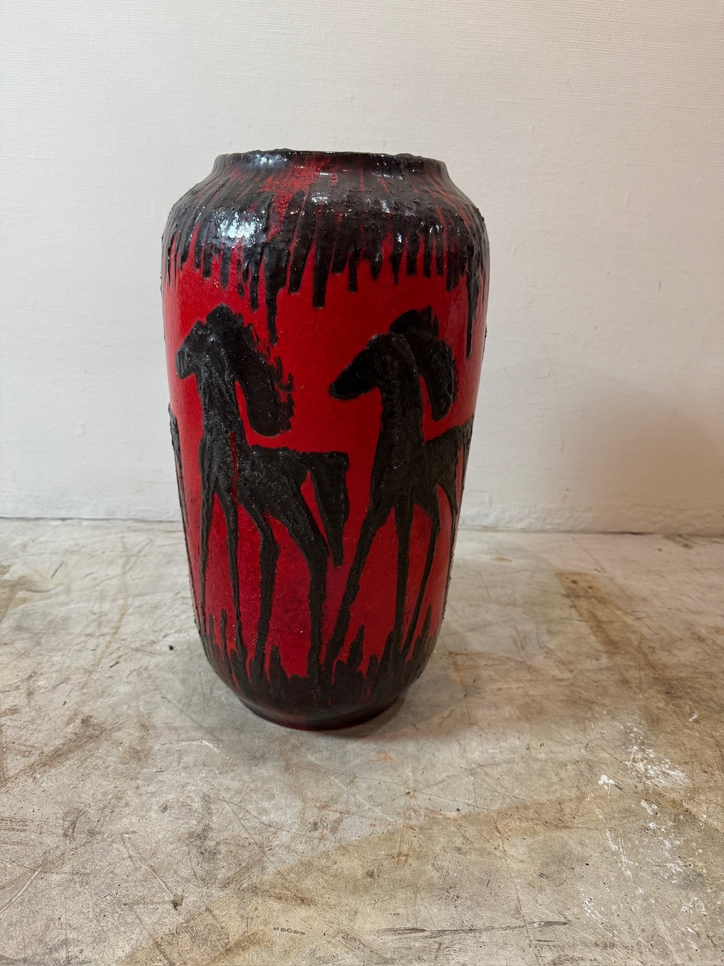 Red Fat Lava Horses Vase by Scheurich, Western Germany, 1960s