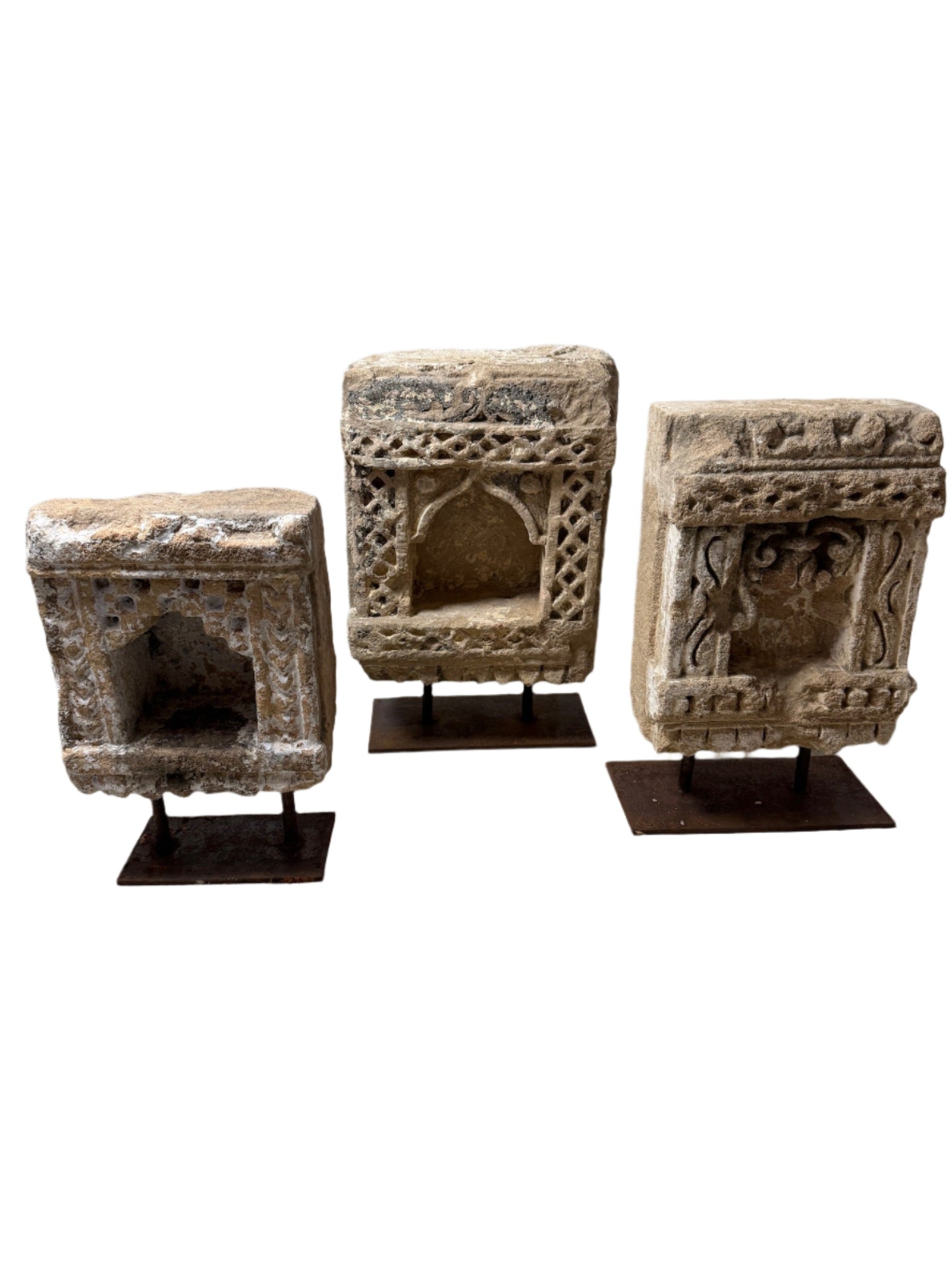 Trio of Antique Stone Wall Niches with Intricate Carvings