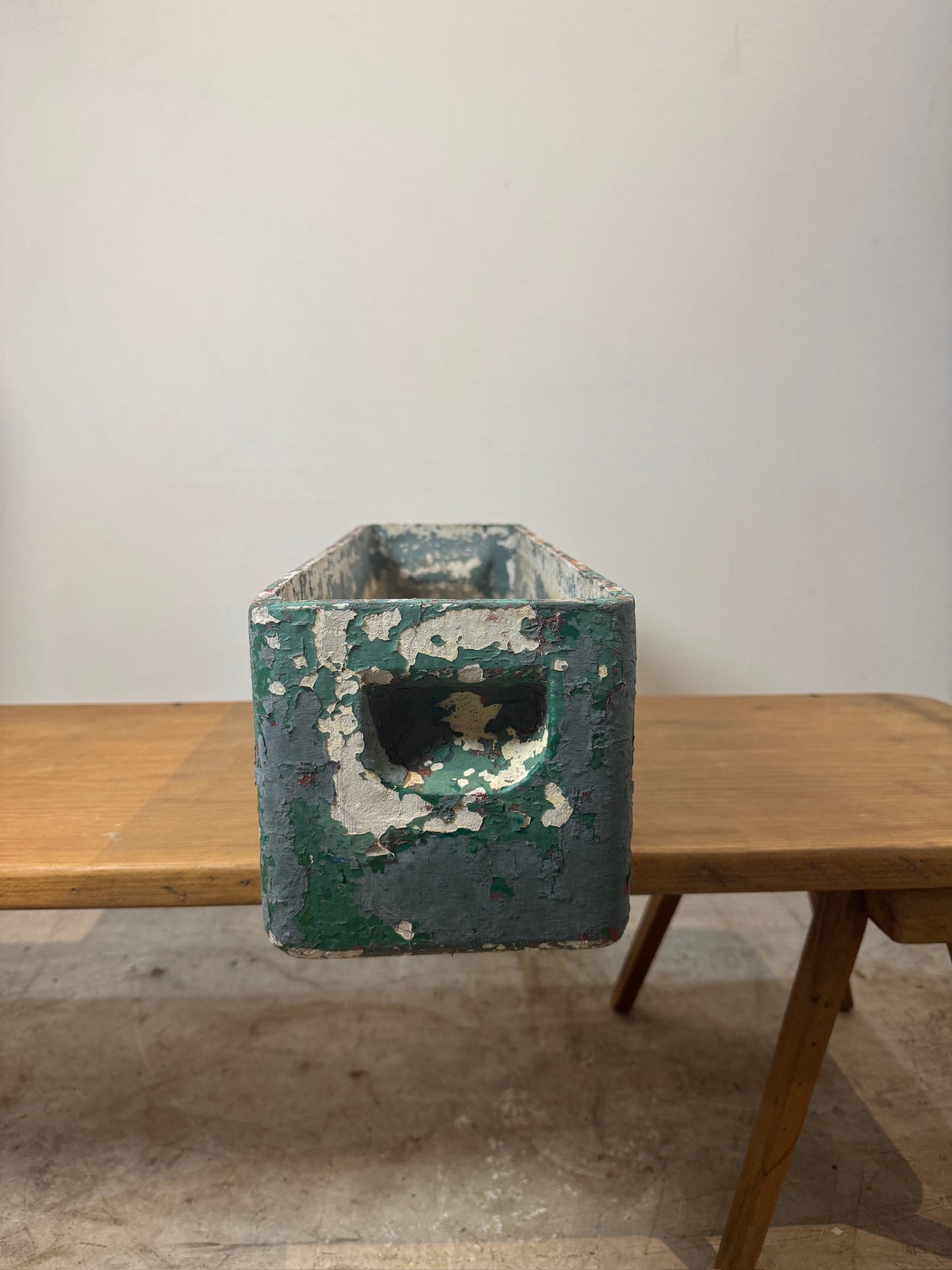Vintage Willy Guhl Fiber Cement Planter Rectangular with Distressed Green Paint