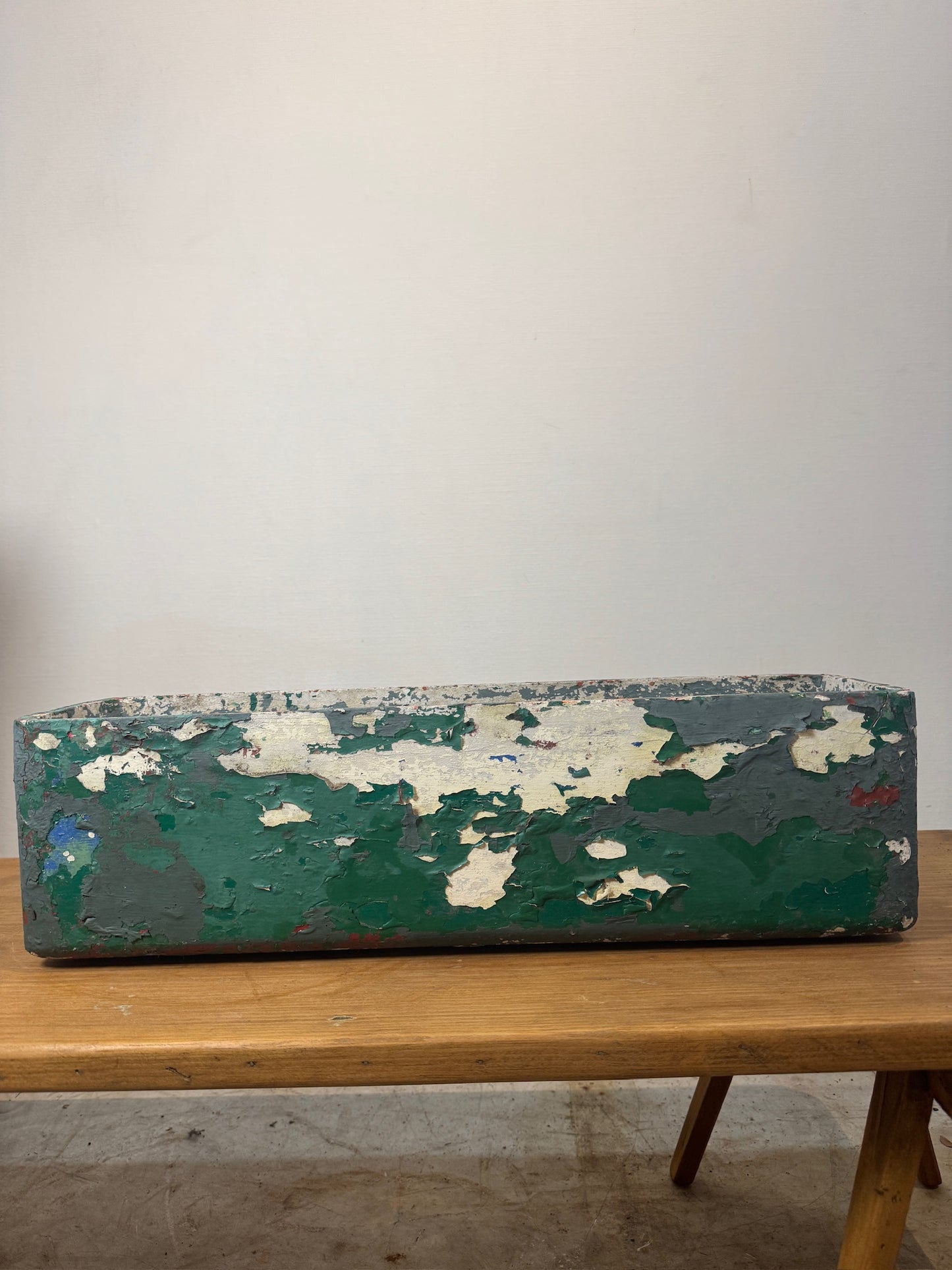 Vintage Willy Guhl Fiber Cement Planter Rectangular with Distressed Green Paint