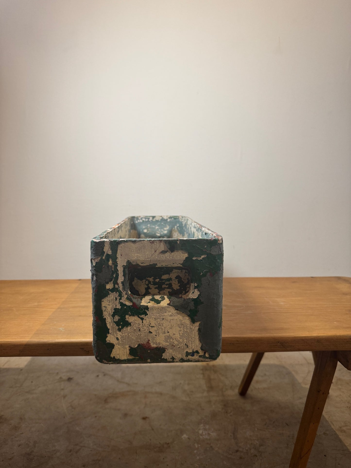Vintage Willy Guhl Fiber Cement Planter Rectangular with Distressed Green Paint