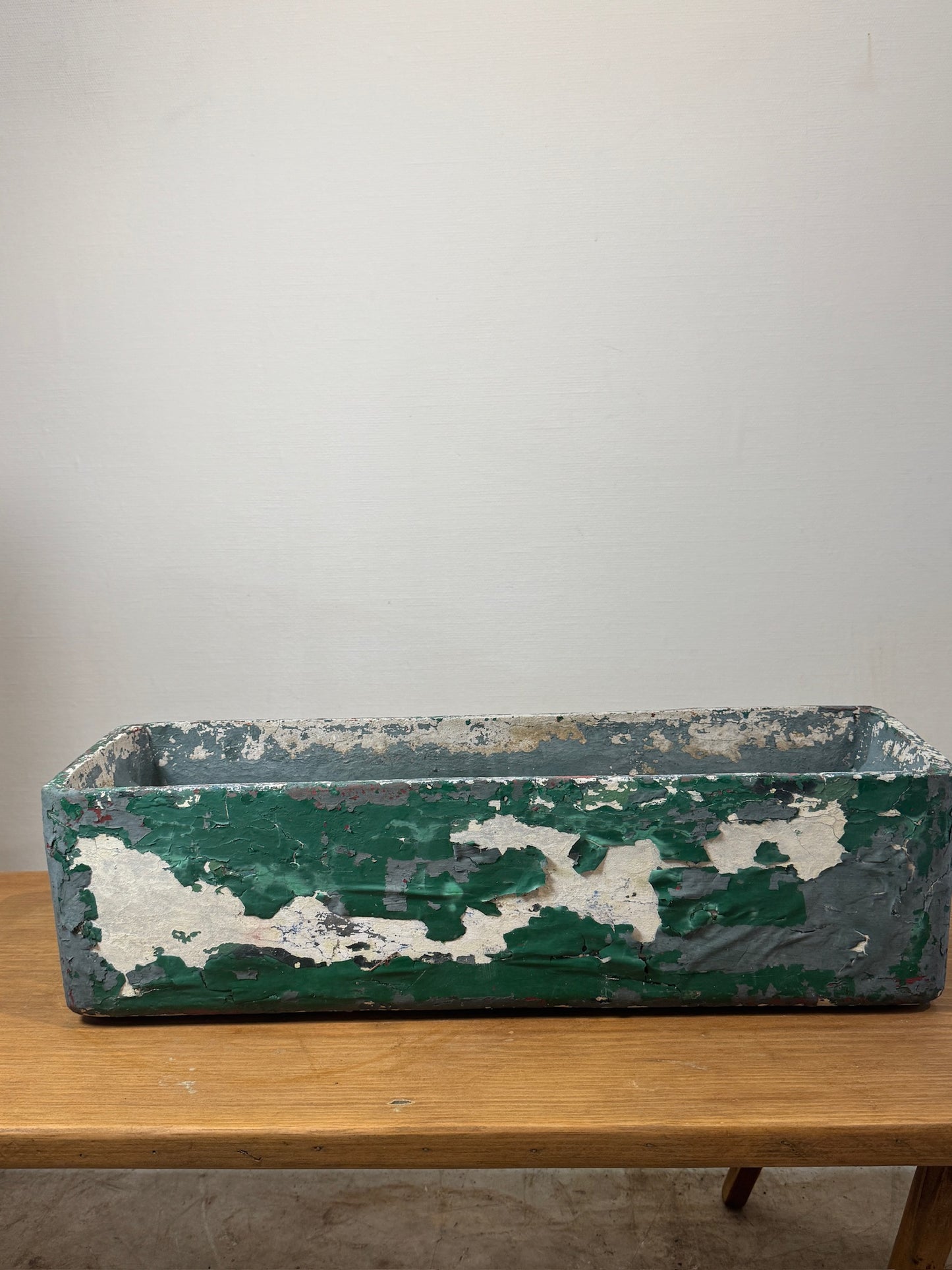Vintage Willy Guhl Fiber Cement Planter Rectangular with Distressed Green Paint