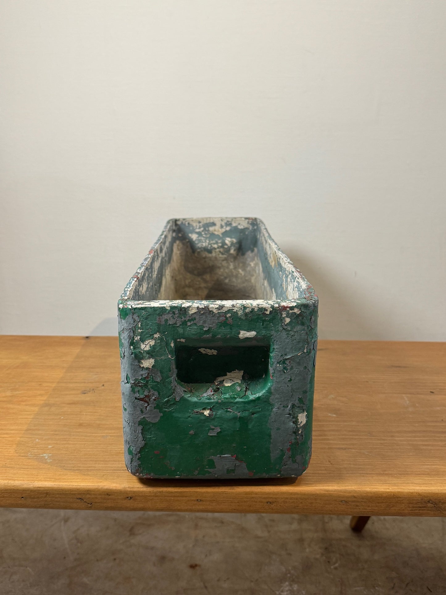 Vintage Willy Guhl Fiber Cement Planter Rectangular with Distressed Green Paint