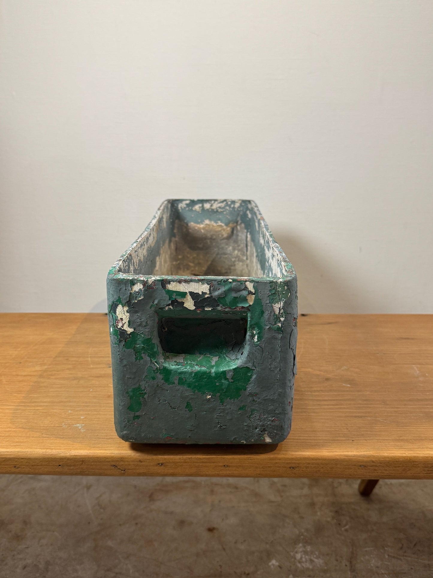 Vintage Willy Guhl Fiber Cement Planter Rectangular with Distressed Green Paint