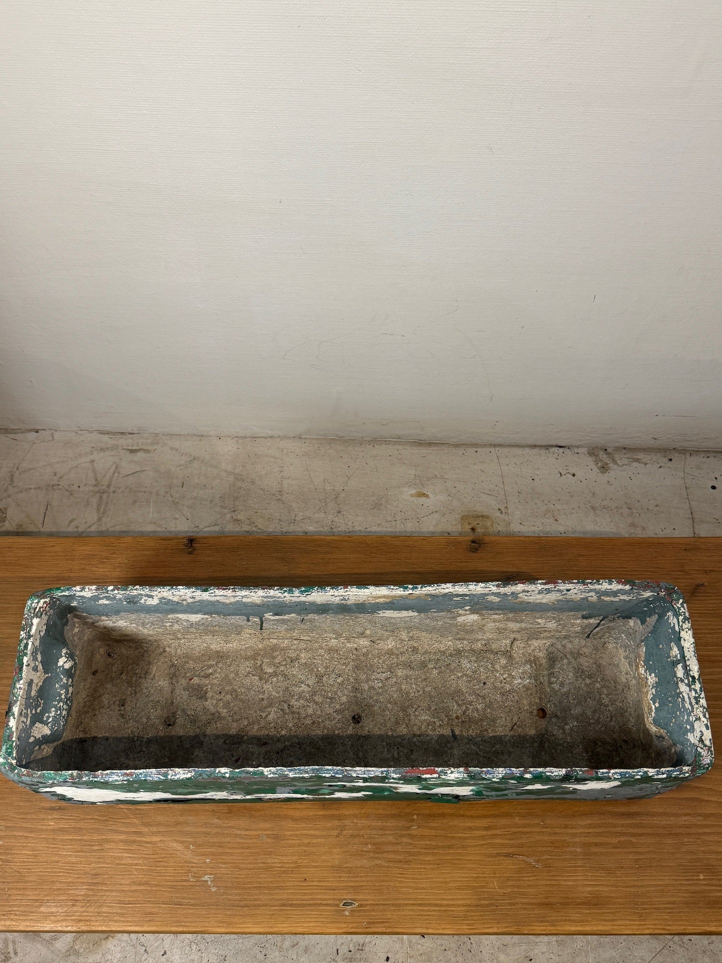 Vintage Willy Guhl Fiber Cement Planter Rectangular with Distressed Green Paint