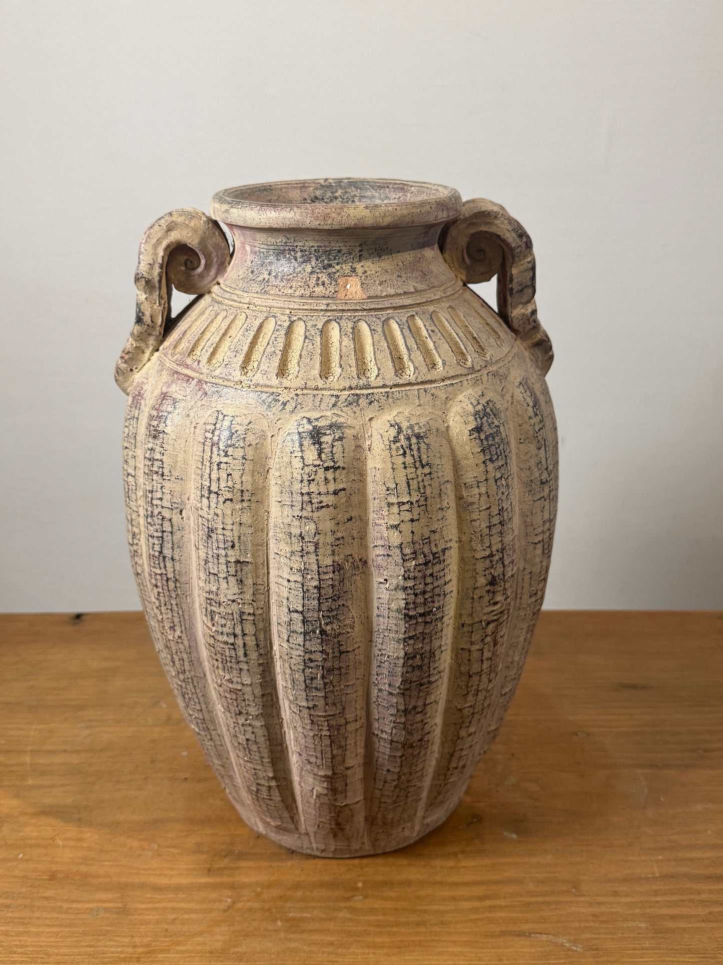Antique-Style Textured Clay Amphora Vase with Handles