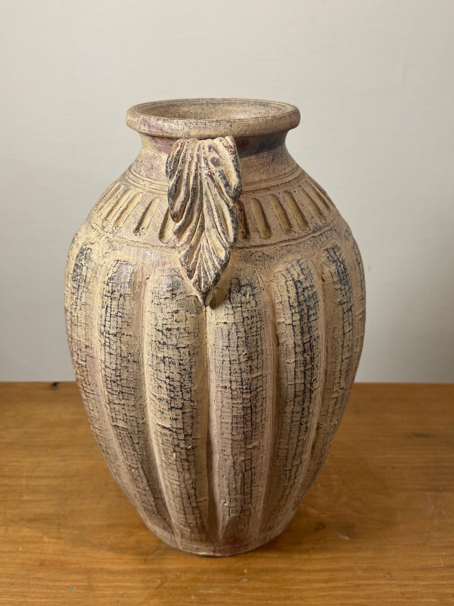 Antique-Style Textured Clay Amphora Vase with Handles