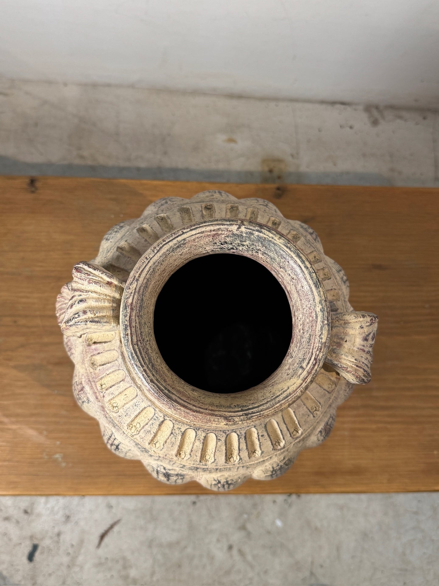 Antique-Style Textured Clay Amphora Vase with Handles