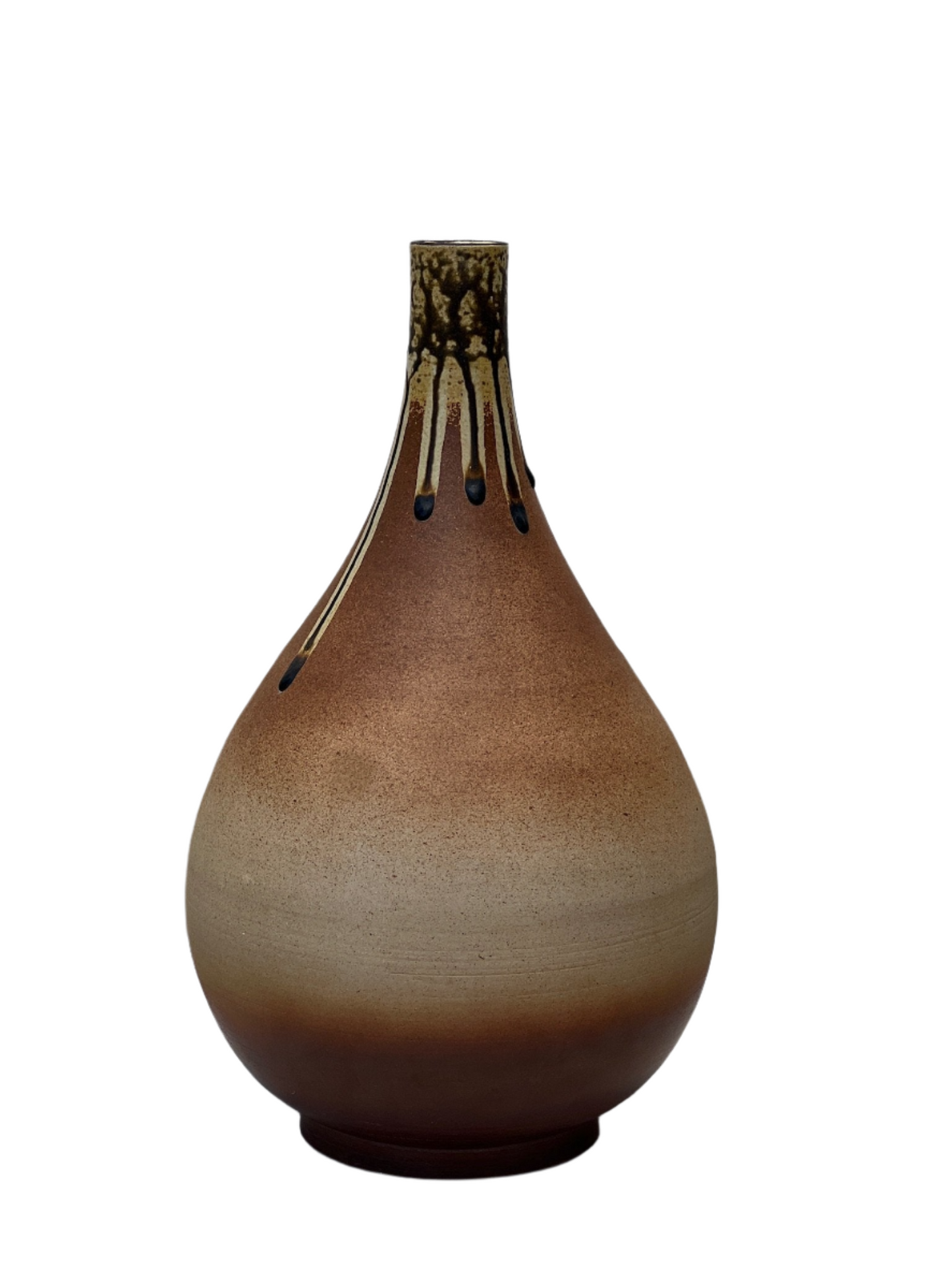 Mid Century Brown Teardrop Pottery Vase