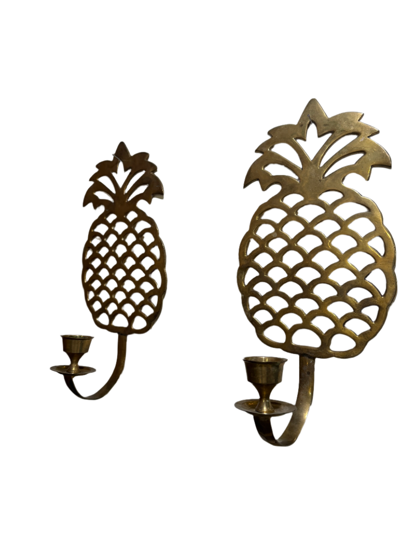 Pair of Vintage Brass Pineapple Wall Candle Sconces