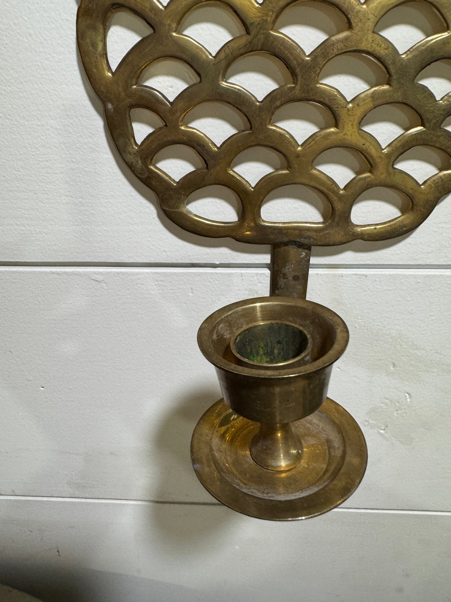 Pair of Vintage Brass Pineapple Wall Candle Sconces