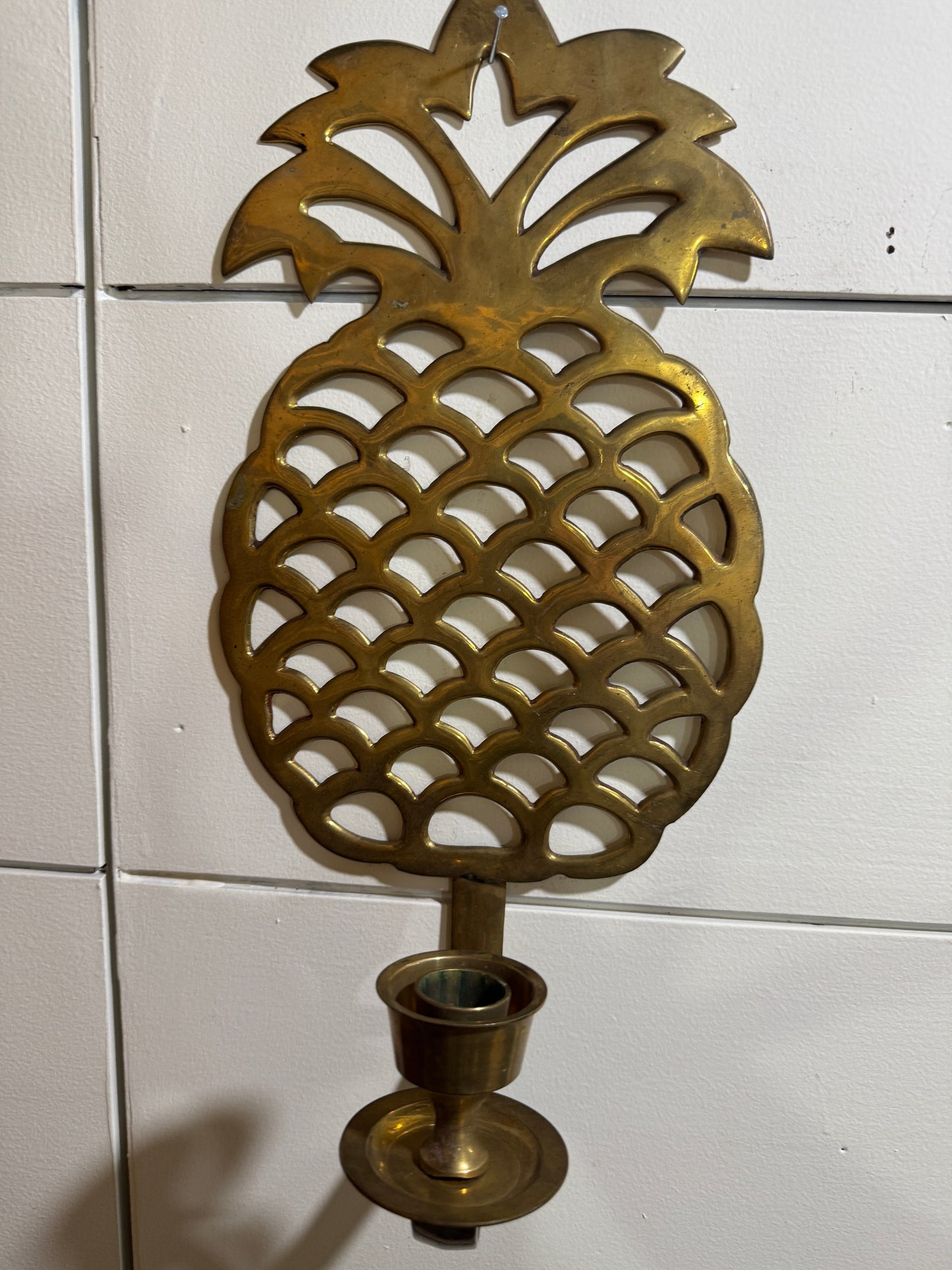 Pair of Vintage Brass Pineapple Wall Candle Sconces