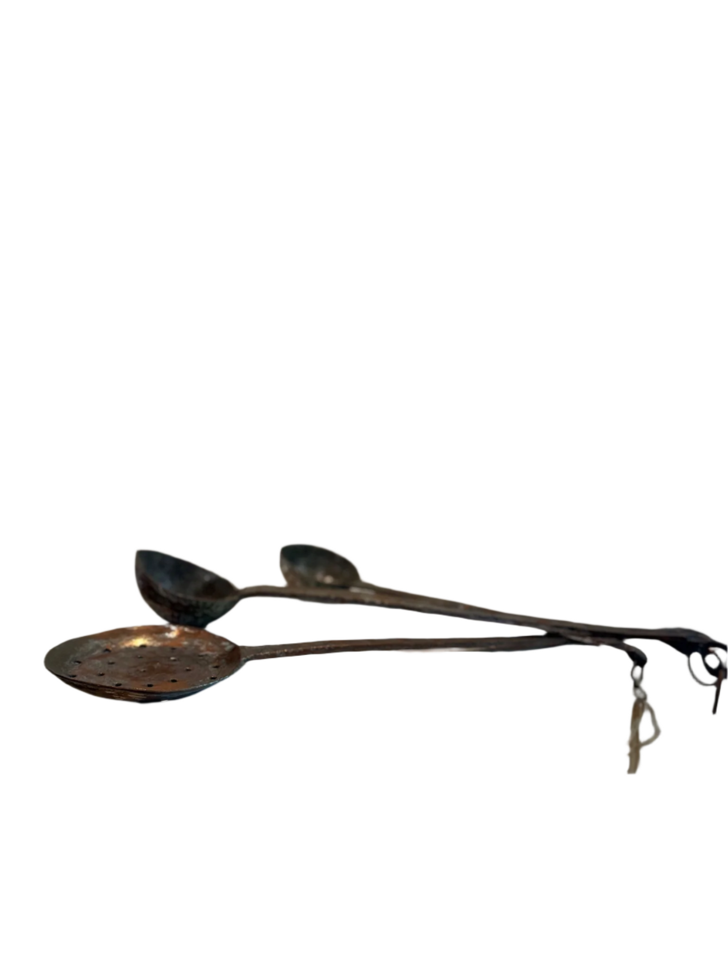 Antique Hand-Forged Iron Cooking Ladles – Set of Three Rustic Kitchen Utensils