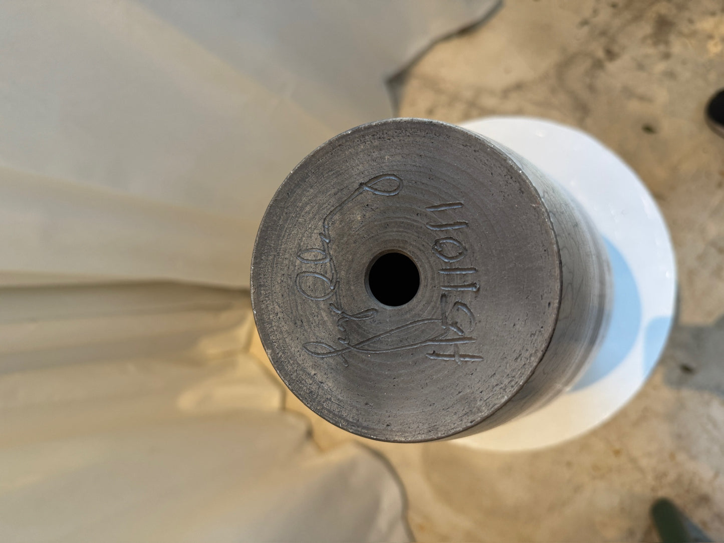 Elegant Handcrafted Raku Ceramic Vase with Crackled Glaze, Ribbed Rim, and Drainage Hole
