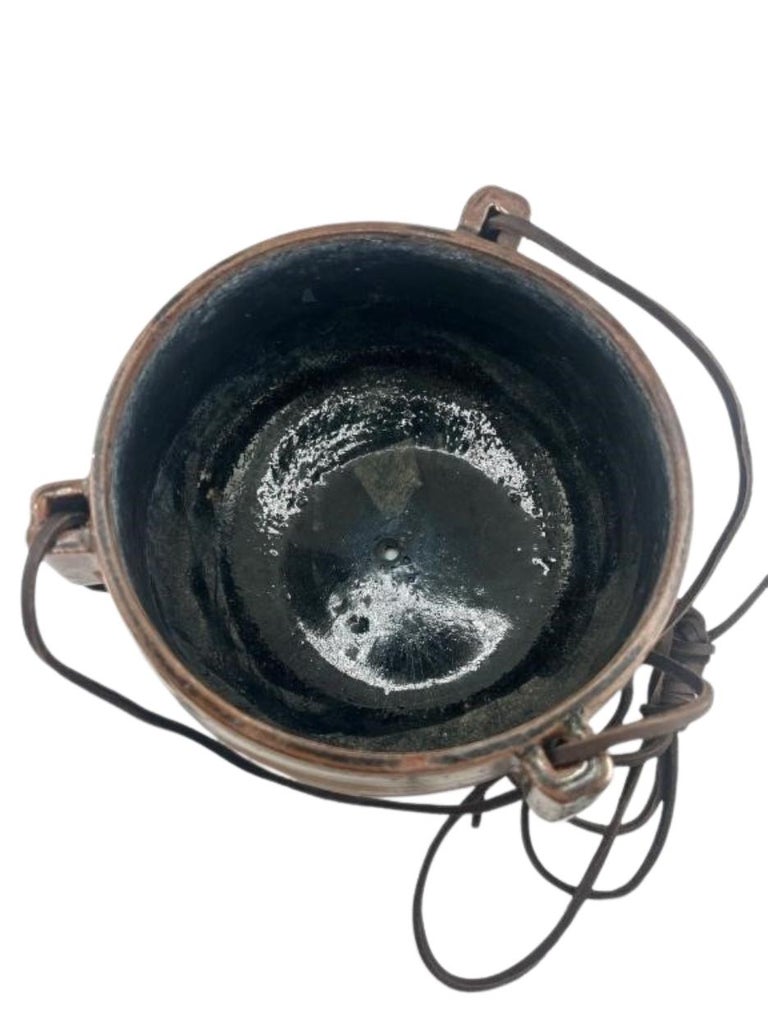 1972 Karroll Studio Pottery Hanging Planter – Rustic Ceramic with Leather
