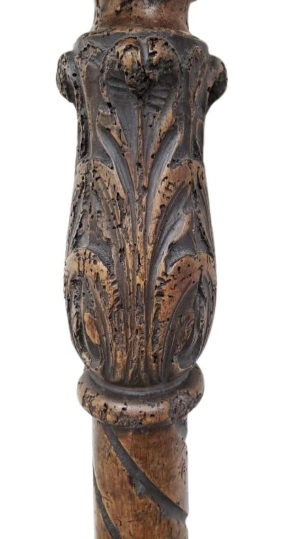 Pair of Antique Millstead Hand-Carved Wooden Plant Stands with Barley Twist Columns & Floral Motifs