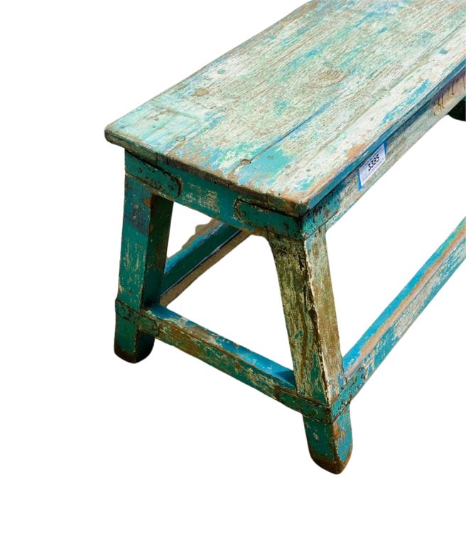 Antique Rustic Turquoise Hand-Painted Bench with Distressed Patina – Primitive Farmhouse Style