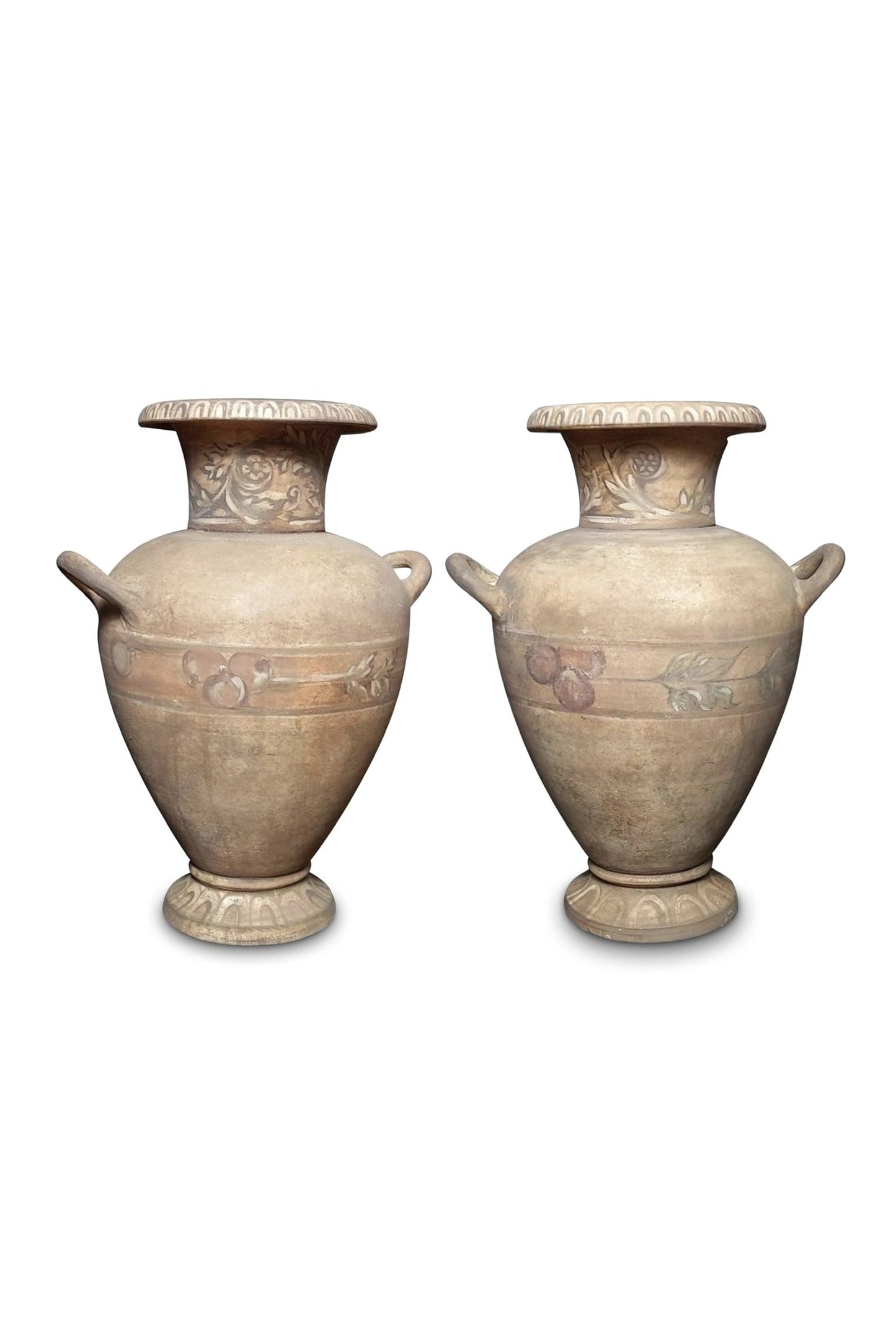 Set of 2 Vintage Terracotta Decorative Motif Urns