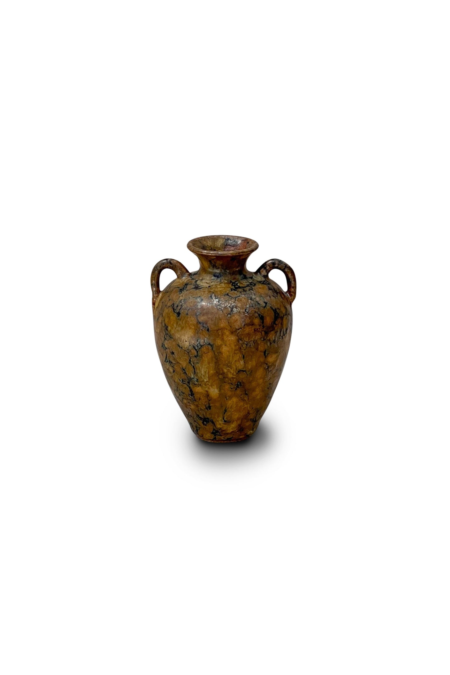 Marble-inspired Handled Vintage Brown Urn Vase (Signed)