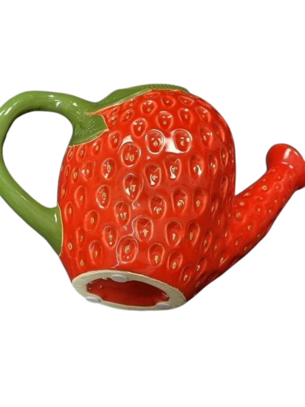 Whimsical Hand-Painted Ceramic Strawberry Watering Can – Garden Decor & Indoor Use