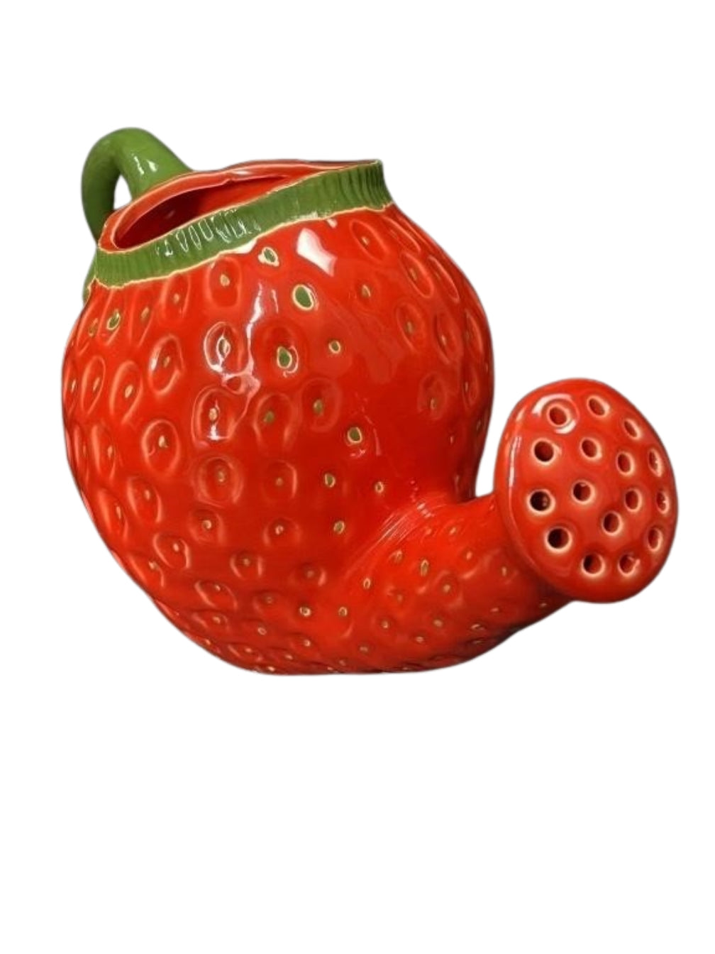 Whimsical Hand-Painted Ceramic Strawberry Watering Can – Garden Decor & Indoor Use