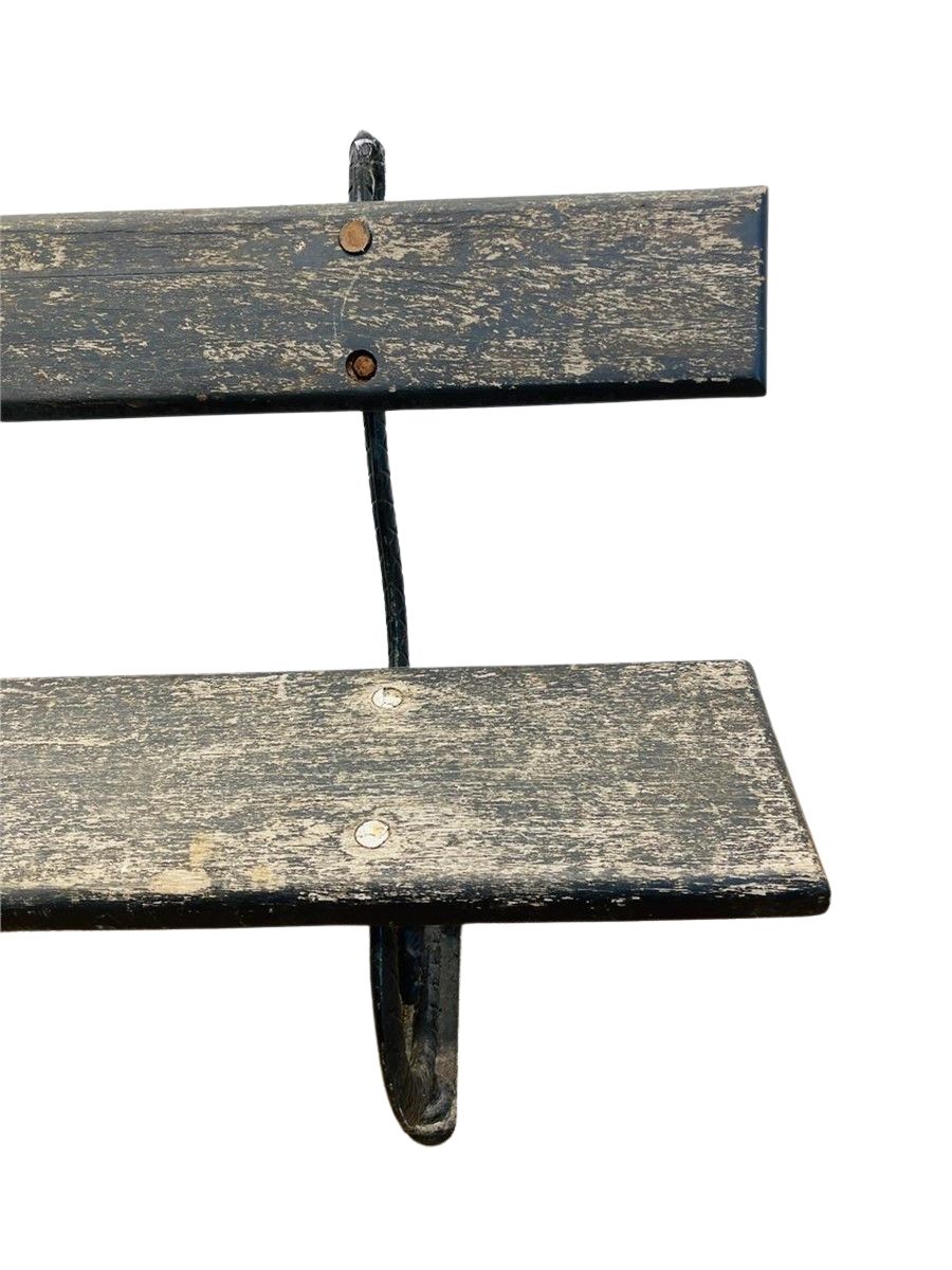 Antique French Cast Iron & Wood Park Bench – Vintage Outdoor Seating