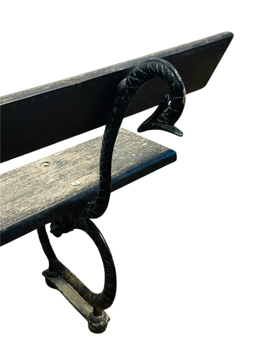 Antique French Cast Iron & Wood Park Bench – Vintage Outdoor Seating